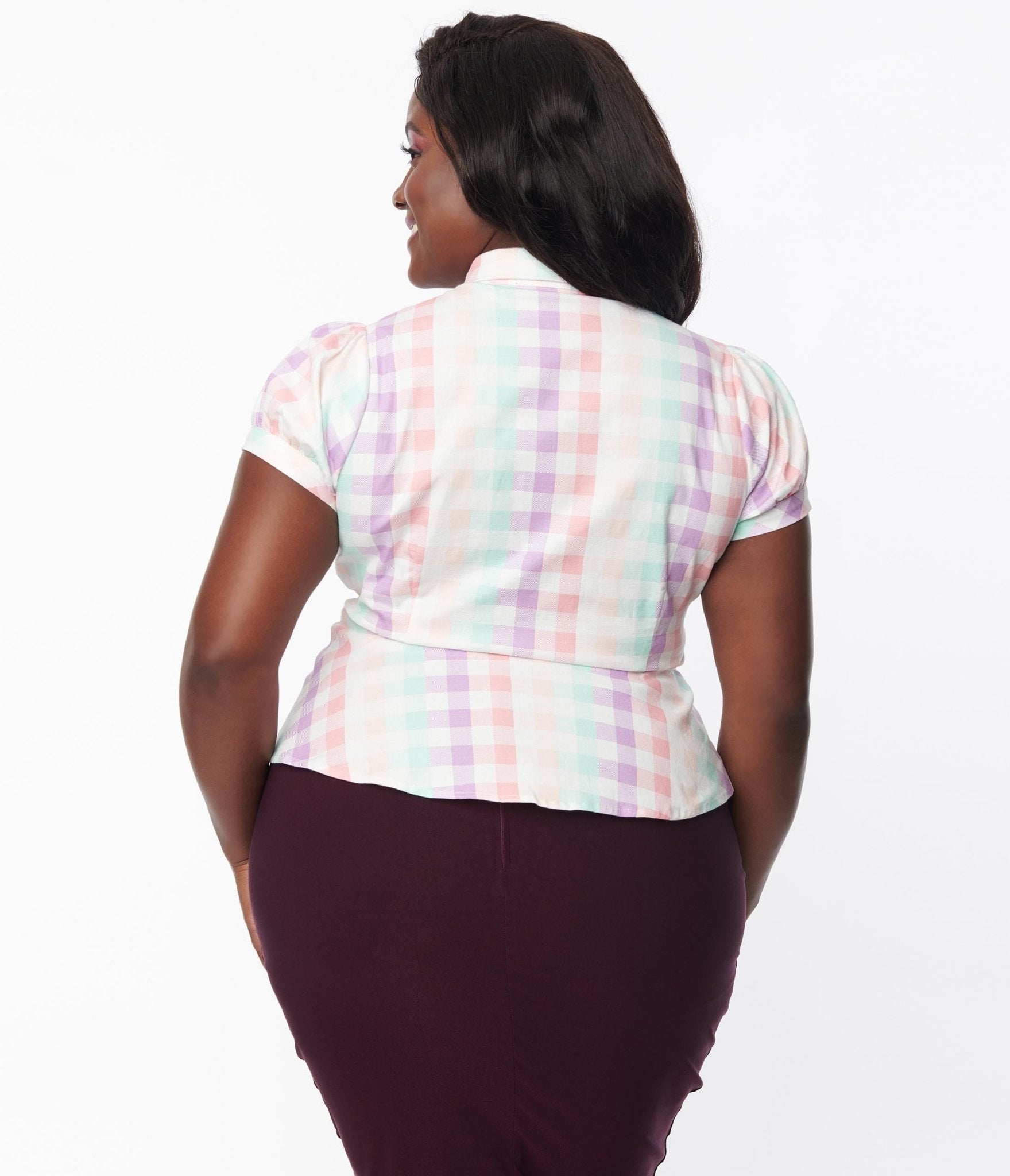 Collectif Plus Size Mary Grace Pastel Rainbow Gingham Blouse