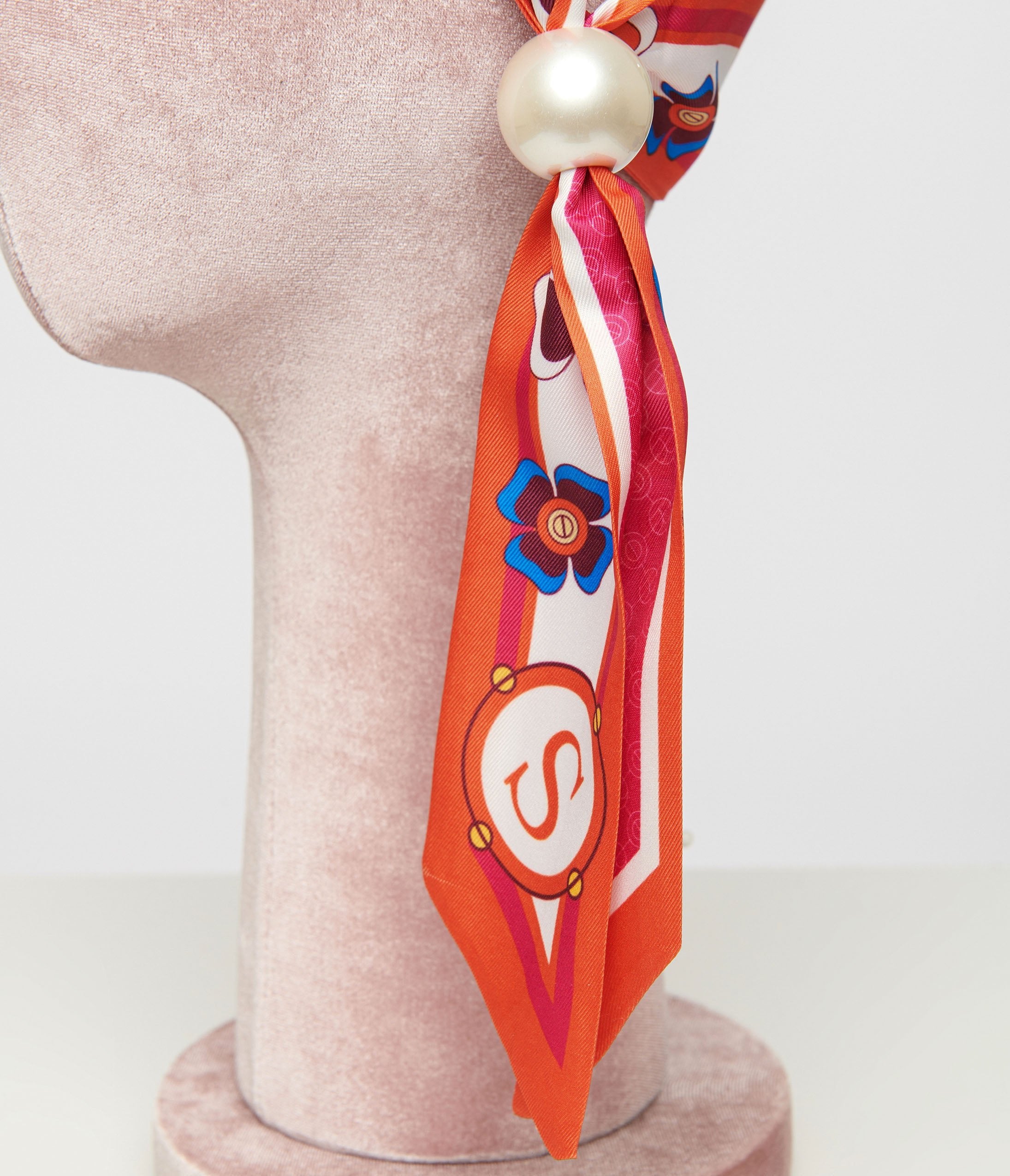 Pink & Orange Floral Pearl Fabric Headband