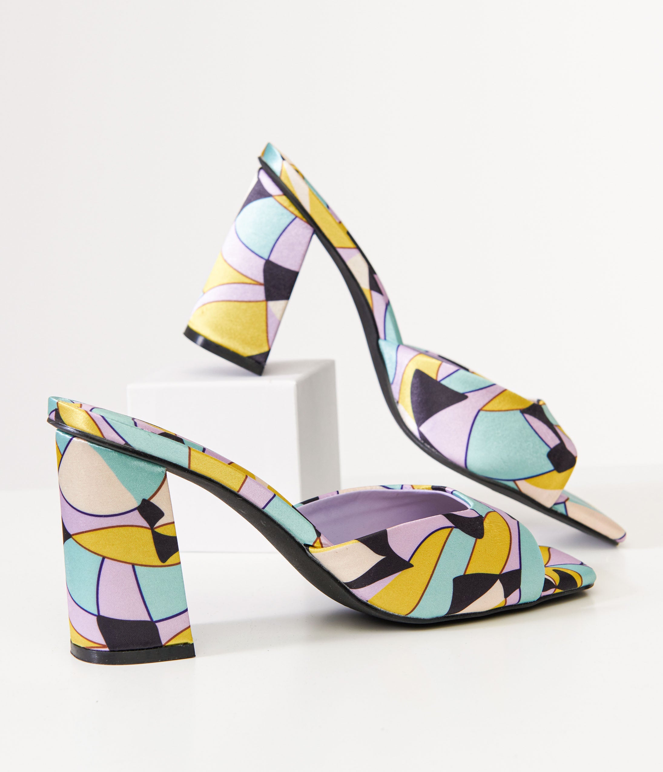 1960s Stained Glass Square Toe Mule Heels