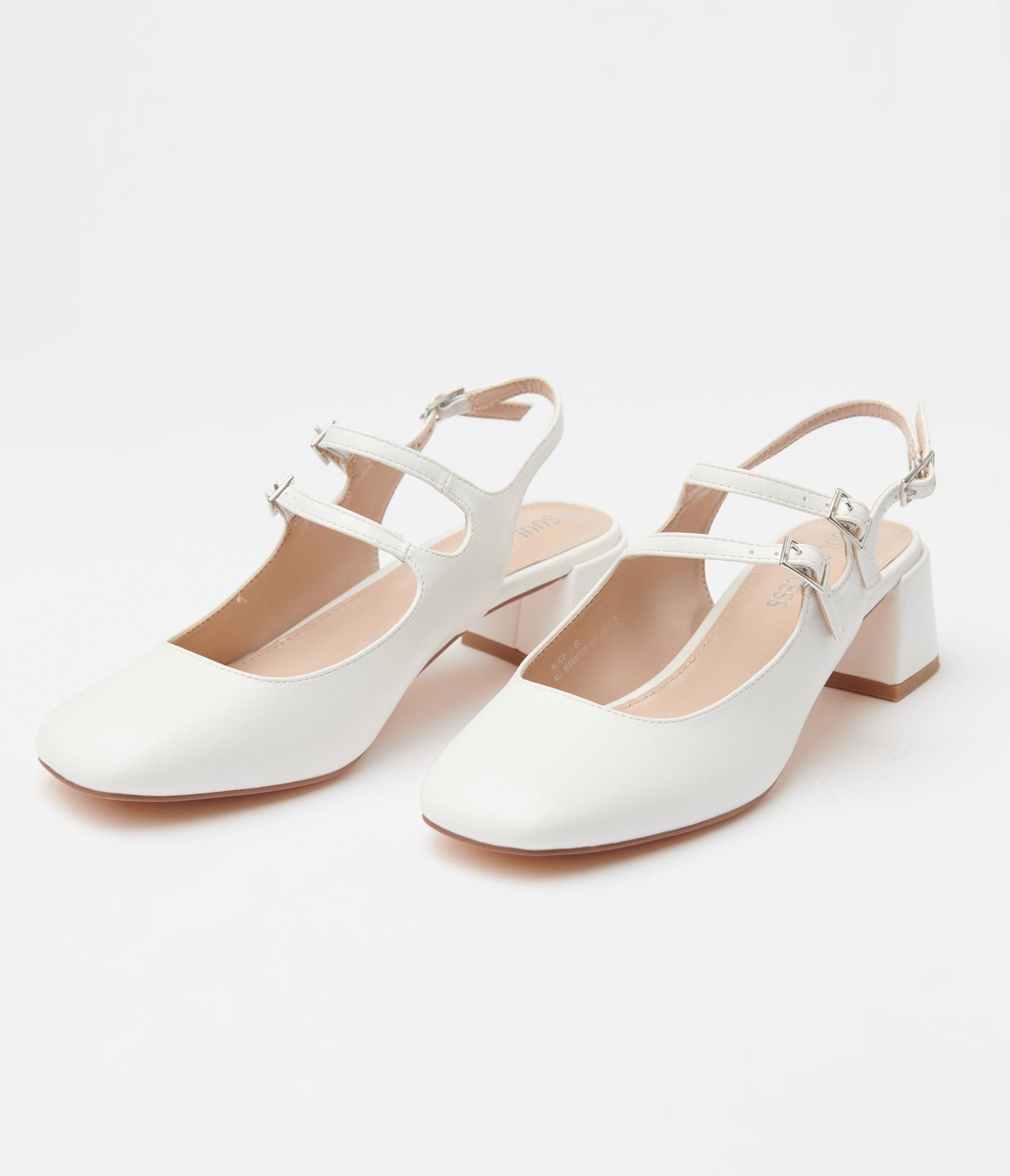 White Leatherette Double Strap Mary Jane Slingback Heels