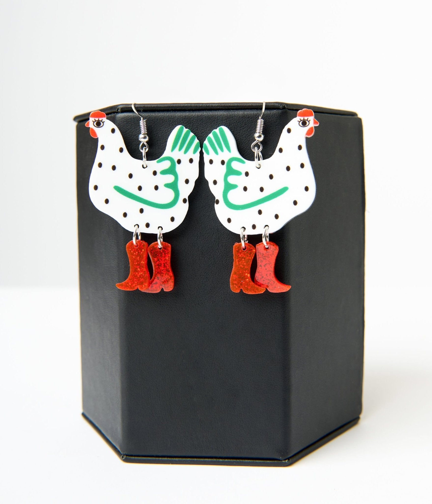 Glitter Chicken & Boot Earrings