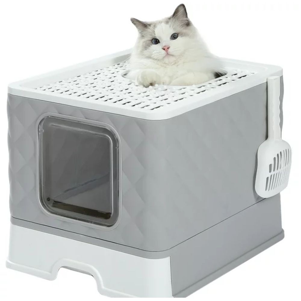 PAWZ Wal-ARQ0069GY Road Enclosed Cat Litter Box Large with Lid Drawer Type Easy to Clean,Gray