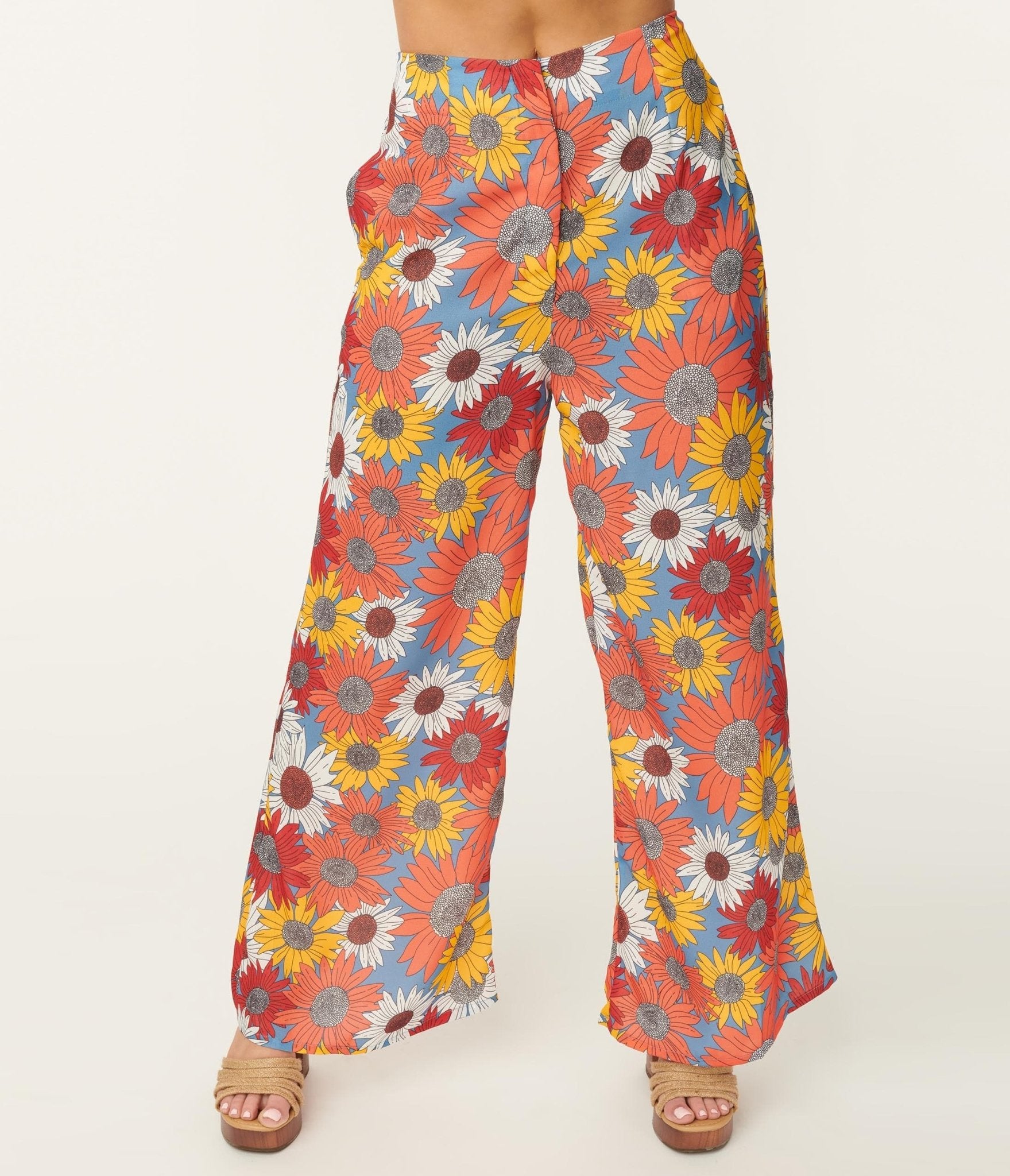 Orange & Yellow Sunflower Bianza Print Pants & Top Set