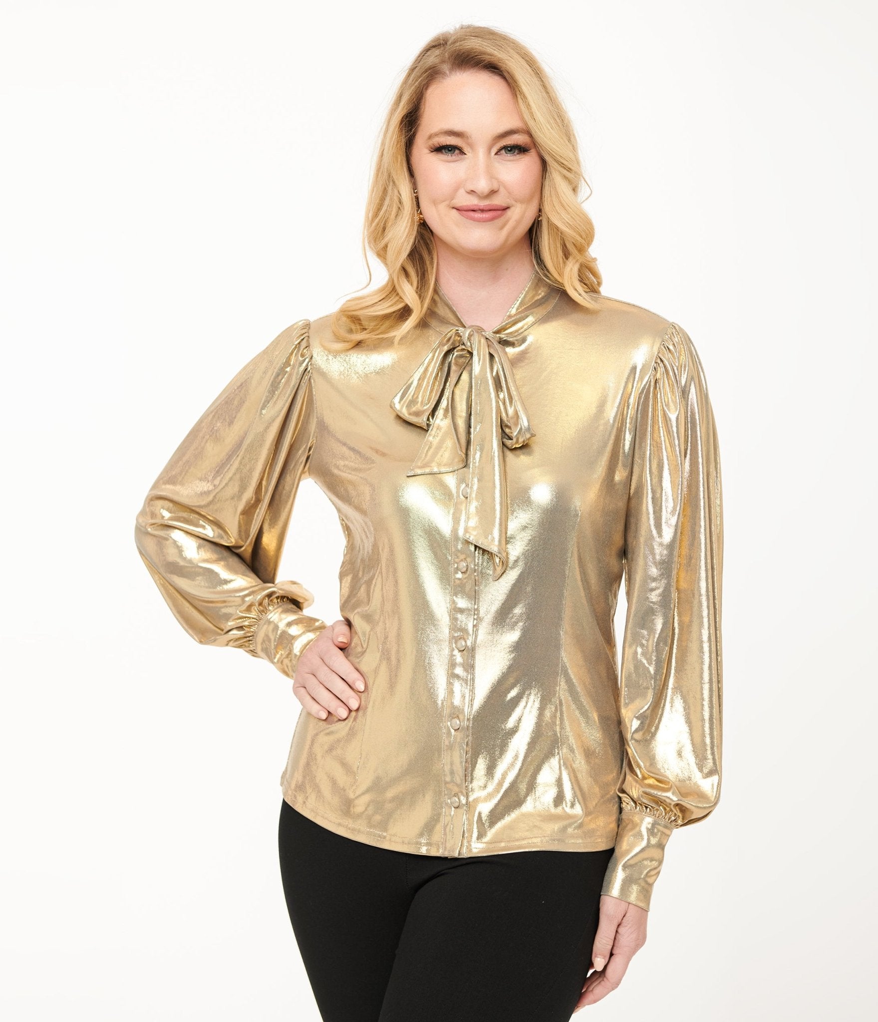 Unique Vintage 1950s Metallic Gold Gwen Blouse