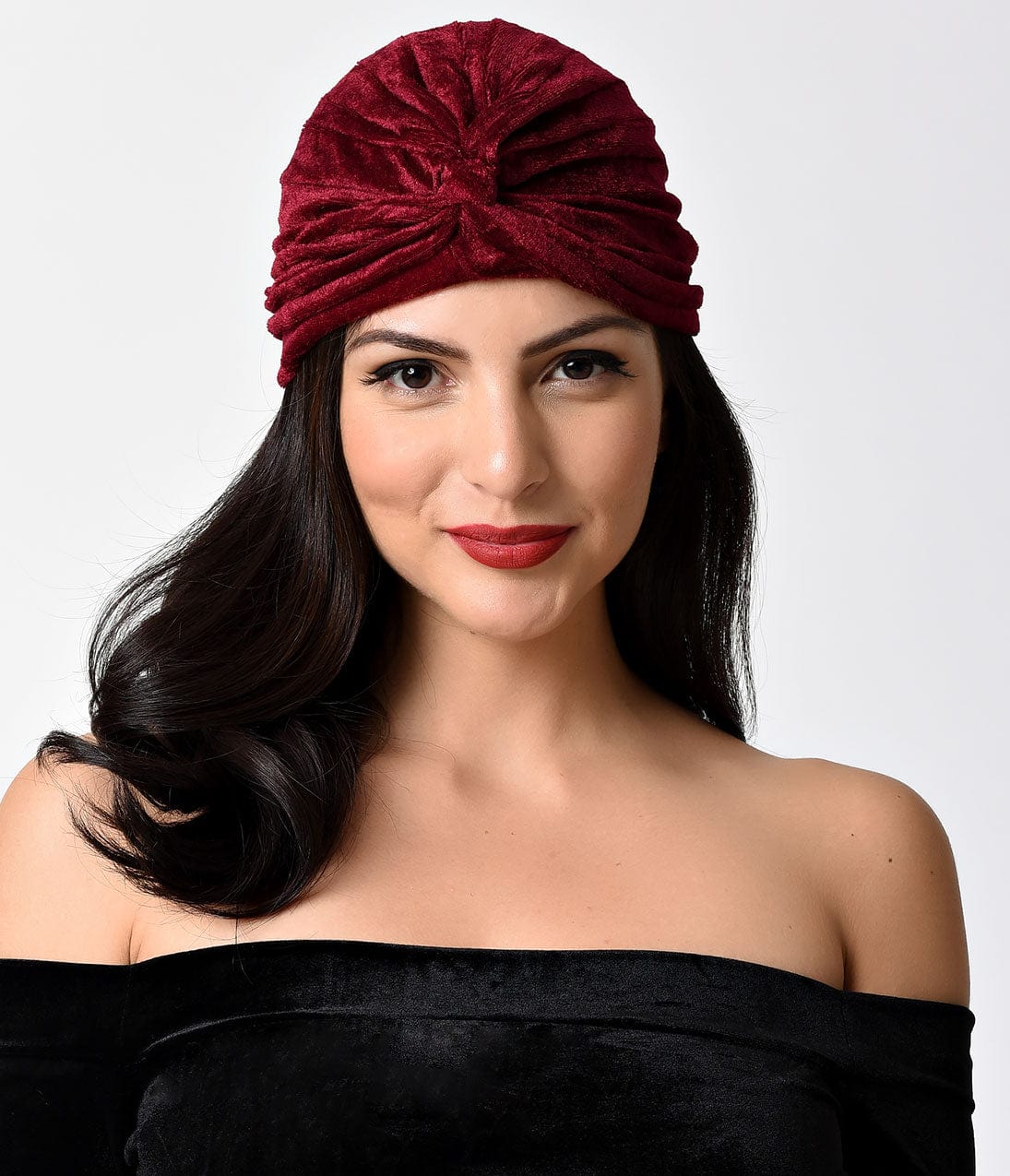 Vintage Style Burgundy Velvet Knotted Turban