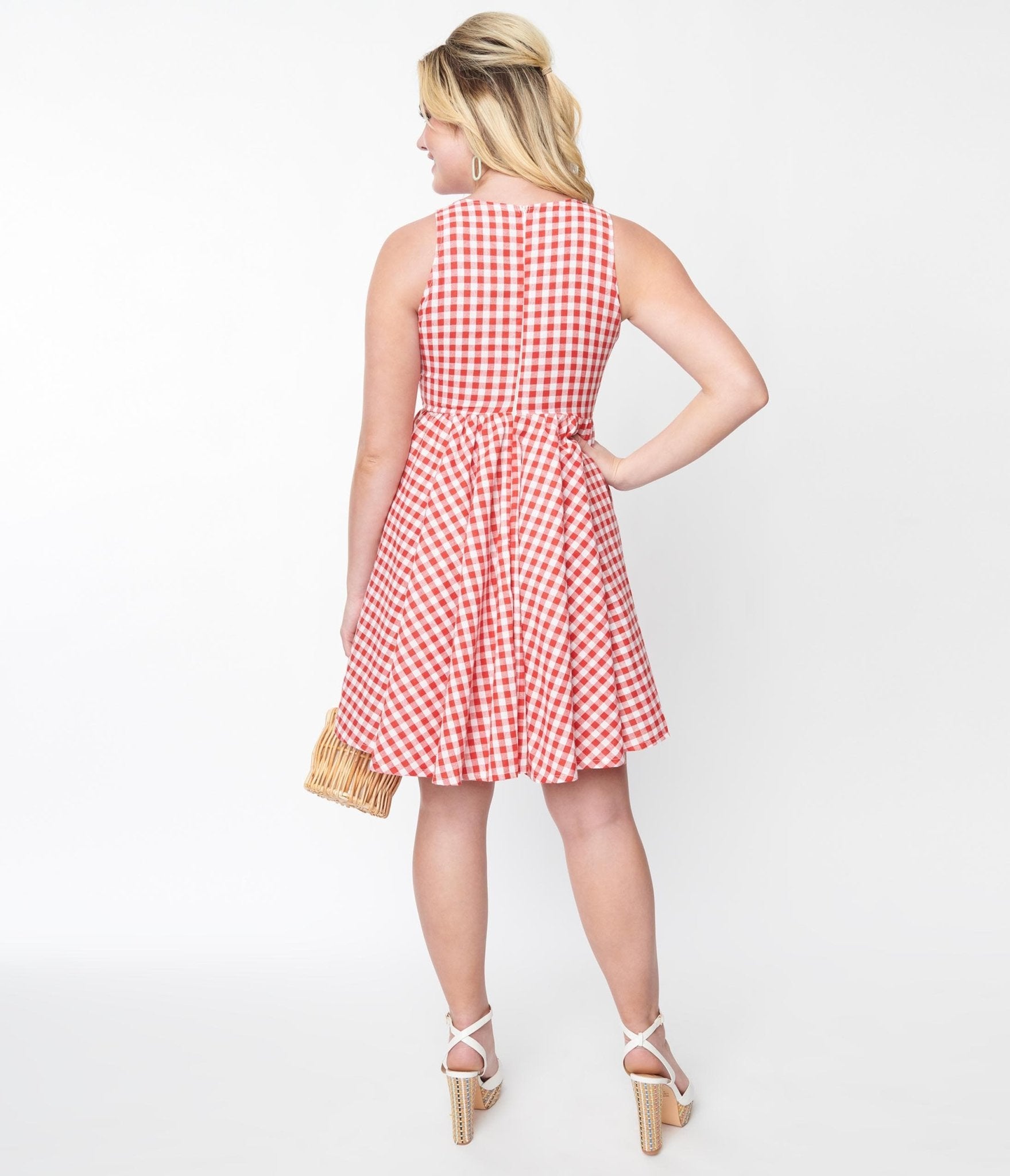 Red & White Gingham Swing Dress