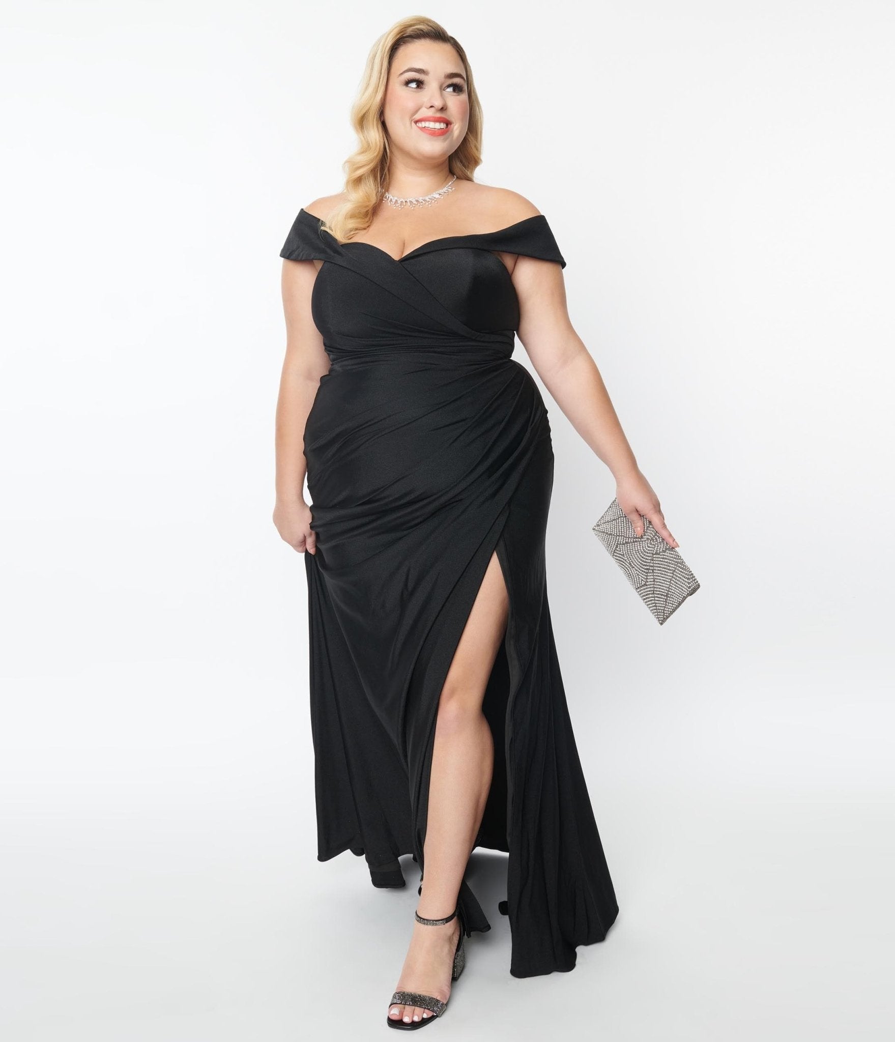 Plus Size Black Off The Shoulder Full Length Dress