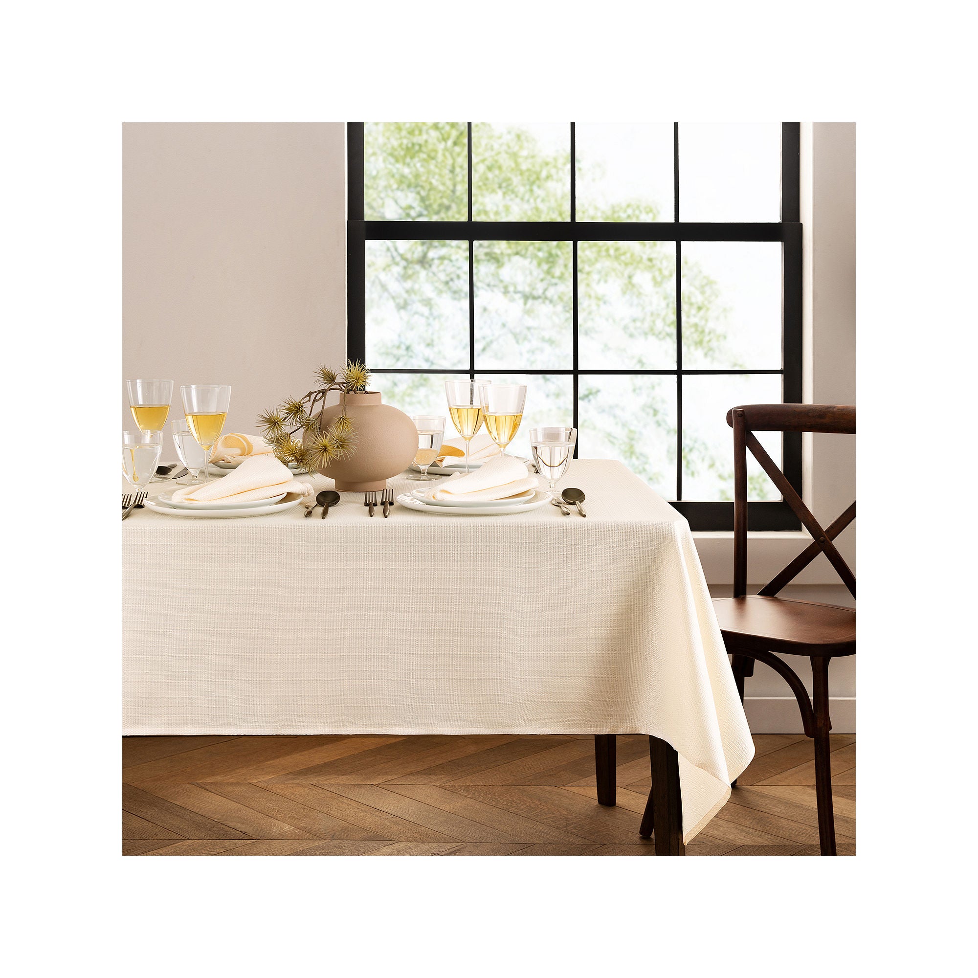 Elrene Home Fashions Water & Stain Resistant Laurel Tablecloth - IVORY ONE SIZE