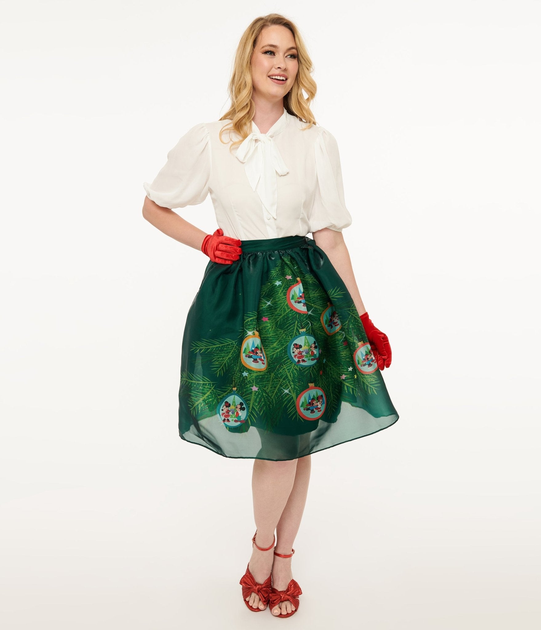 Disney Holiday Collection by Unique Vintage Light Up Green Mickey & Minnie Christmas Tree Ballerina Skirt