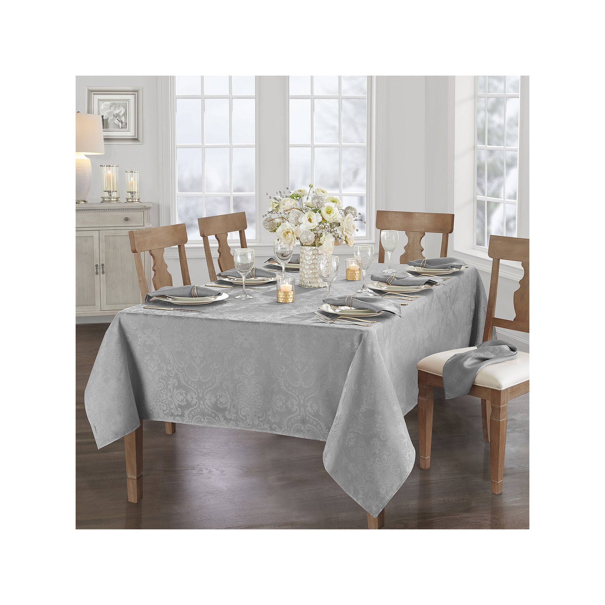 Elrene Home Fashions Caiden Elegance Tablecloth - SILVER ONE SIZE