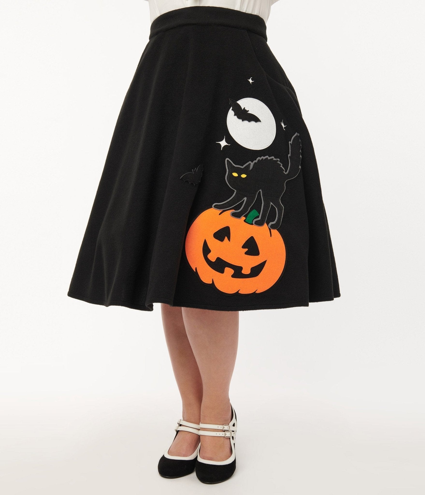 Unique Vintage Black Halloween Music Box Soda Shop Swing Skirt