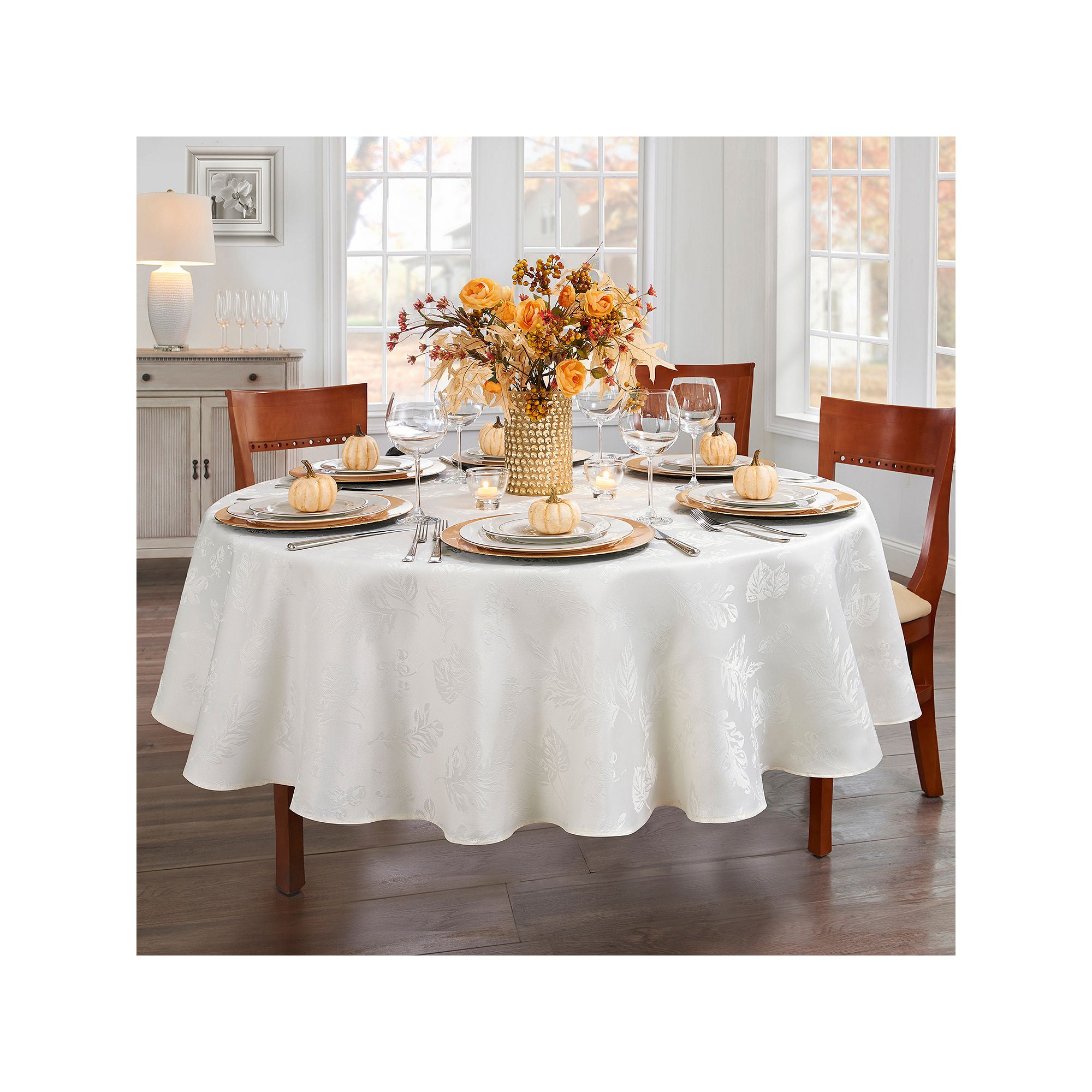 Elrene Home Fashions Elegant Woven Leaves Tablecloth - IVORY ONE SIZE