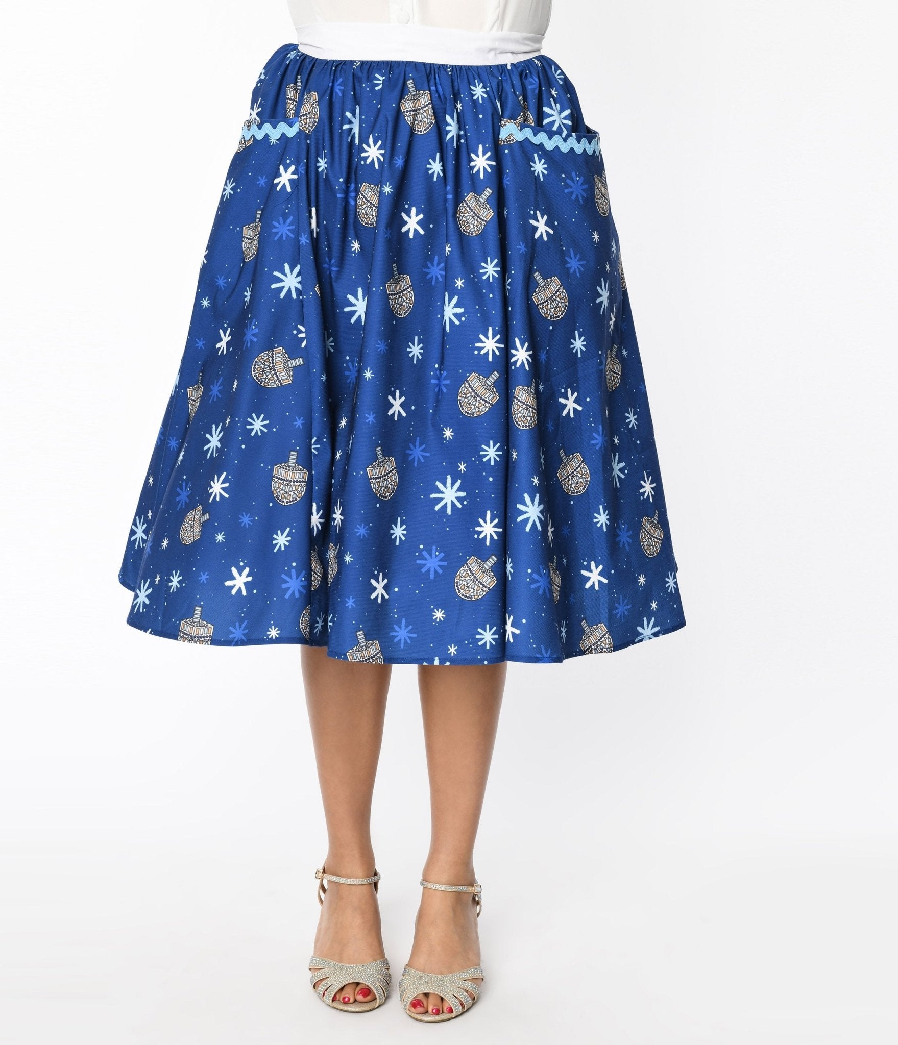 Unique Vintage Blue Hanukkah Print Susannah Swing Skirt