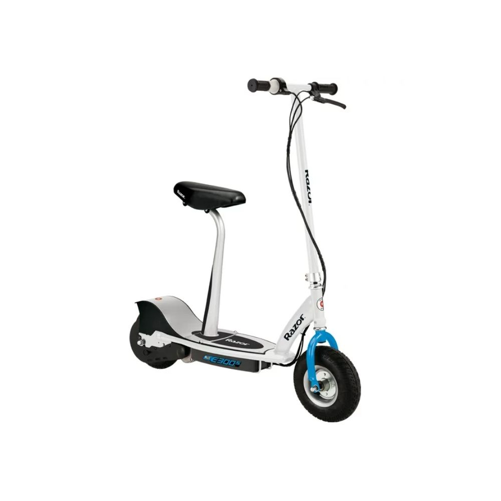 Razor 13116210 E300S Electric-Powered Seated Scooter with Rear Wheel Drive - White/Blue