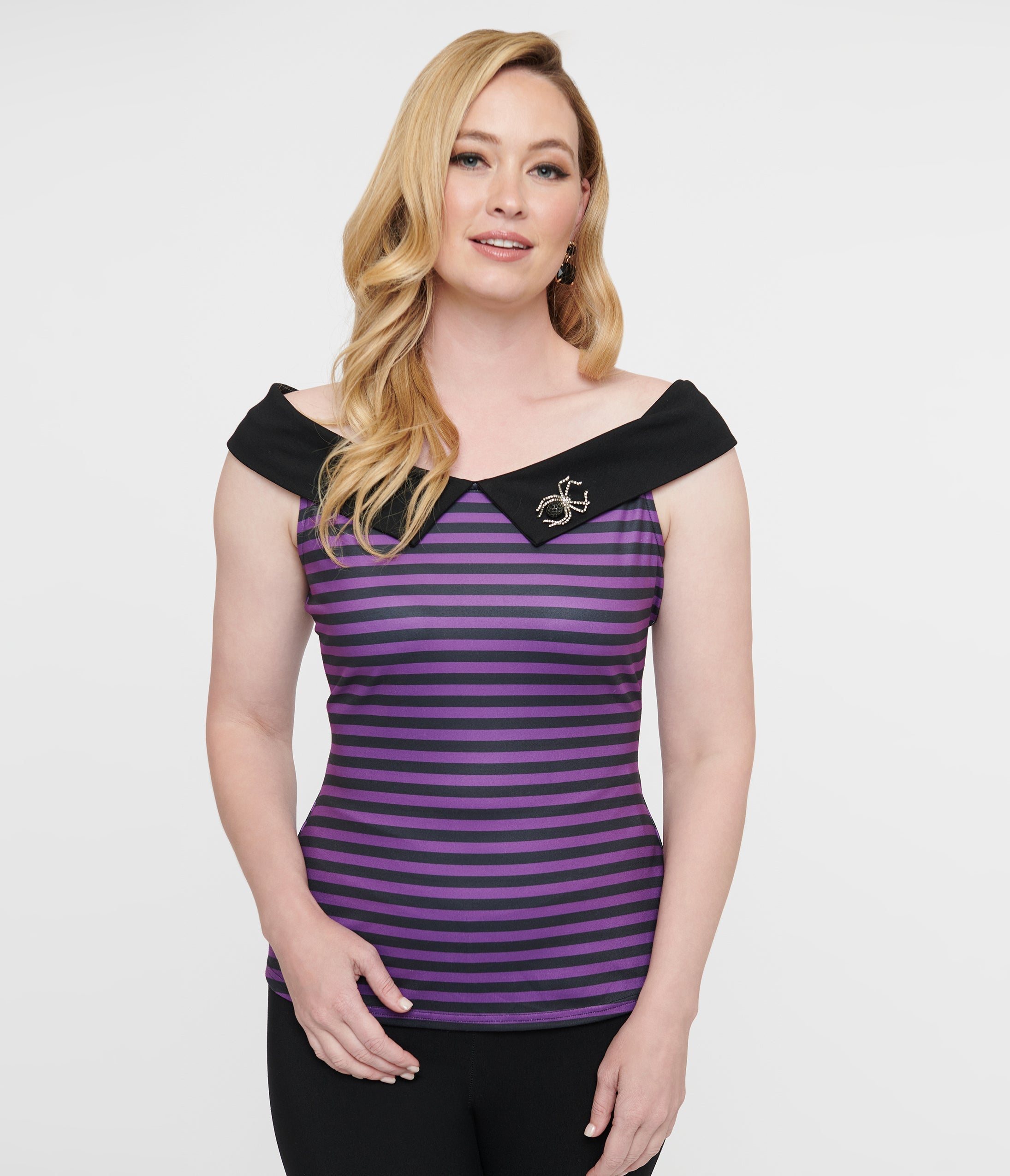 Unique Vintage 1950s Black & Purple Stripe Maraschino Top