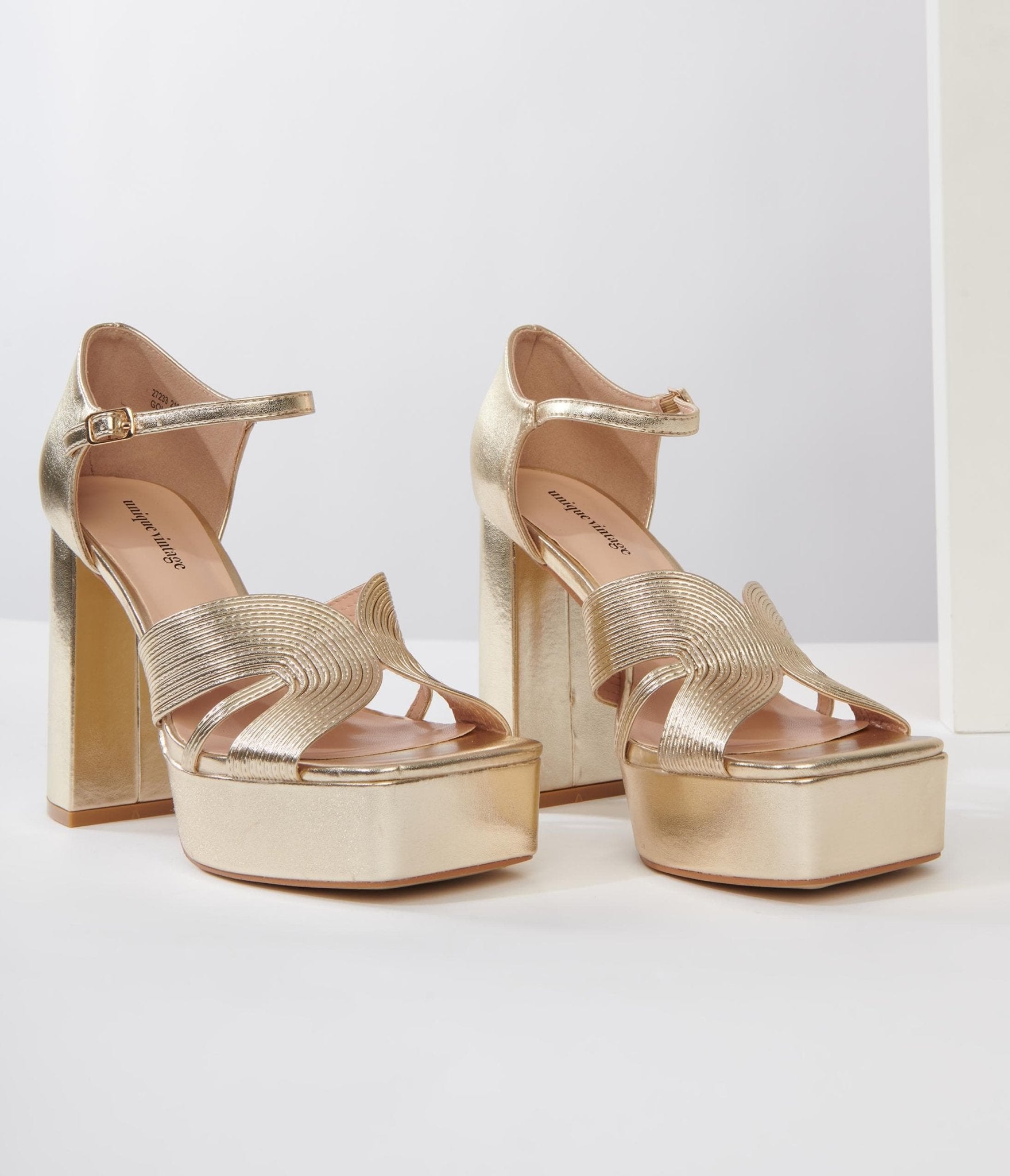 Unique Vintage Gold Deco Platform Heels