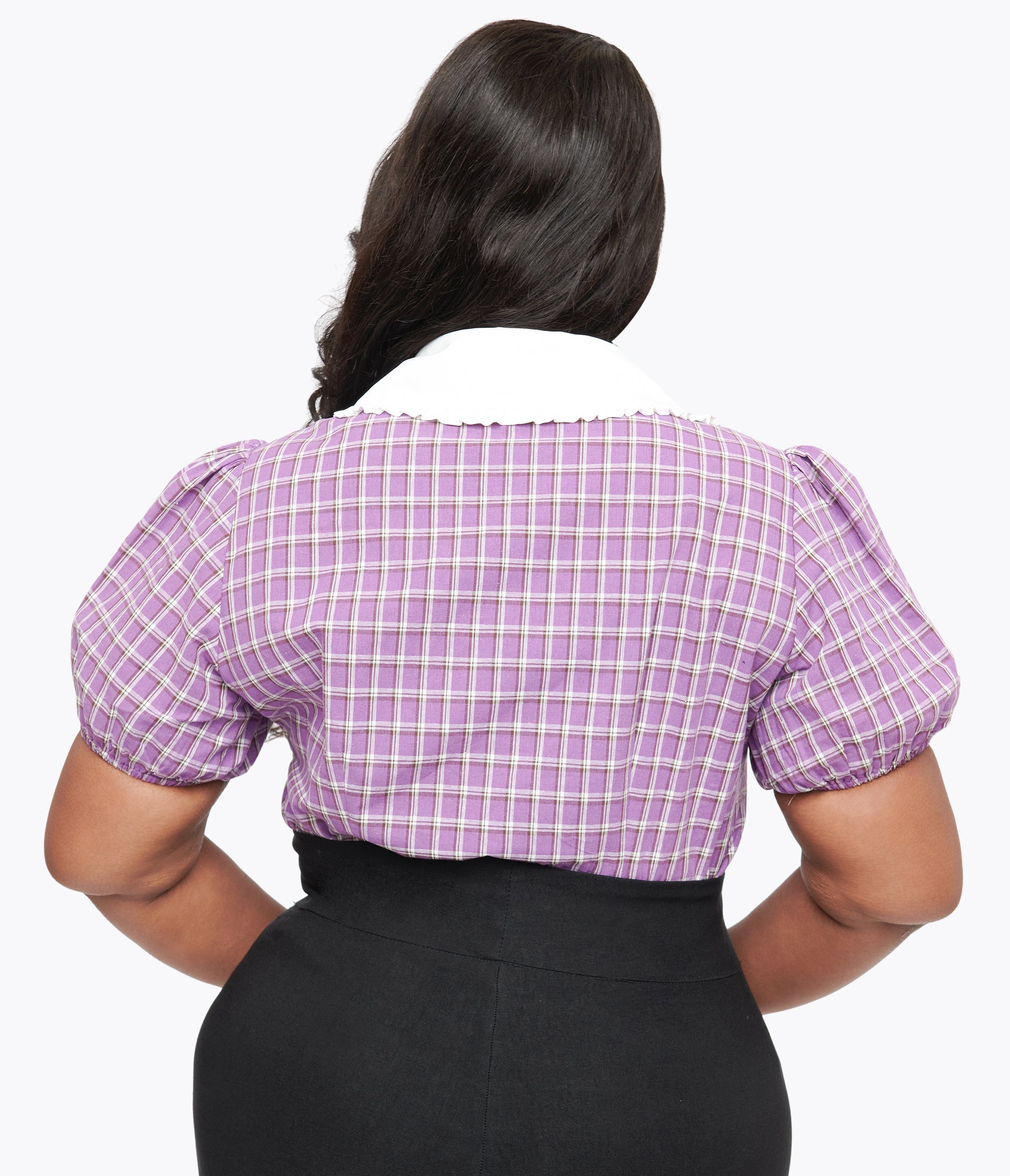 Unique Vintage Plus Size 1930s Purple Plaid Oversized Collar Blouse