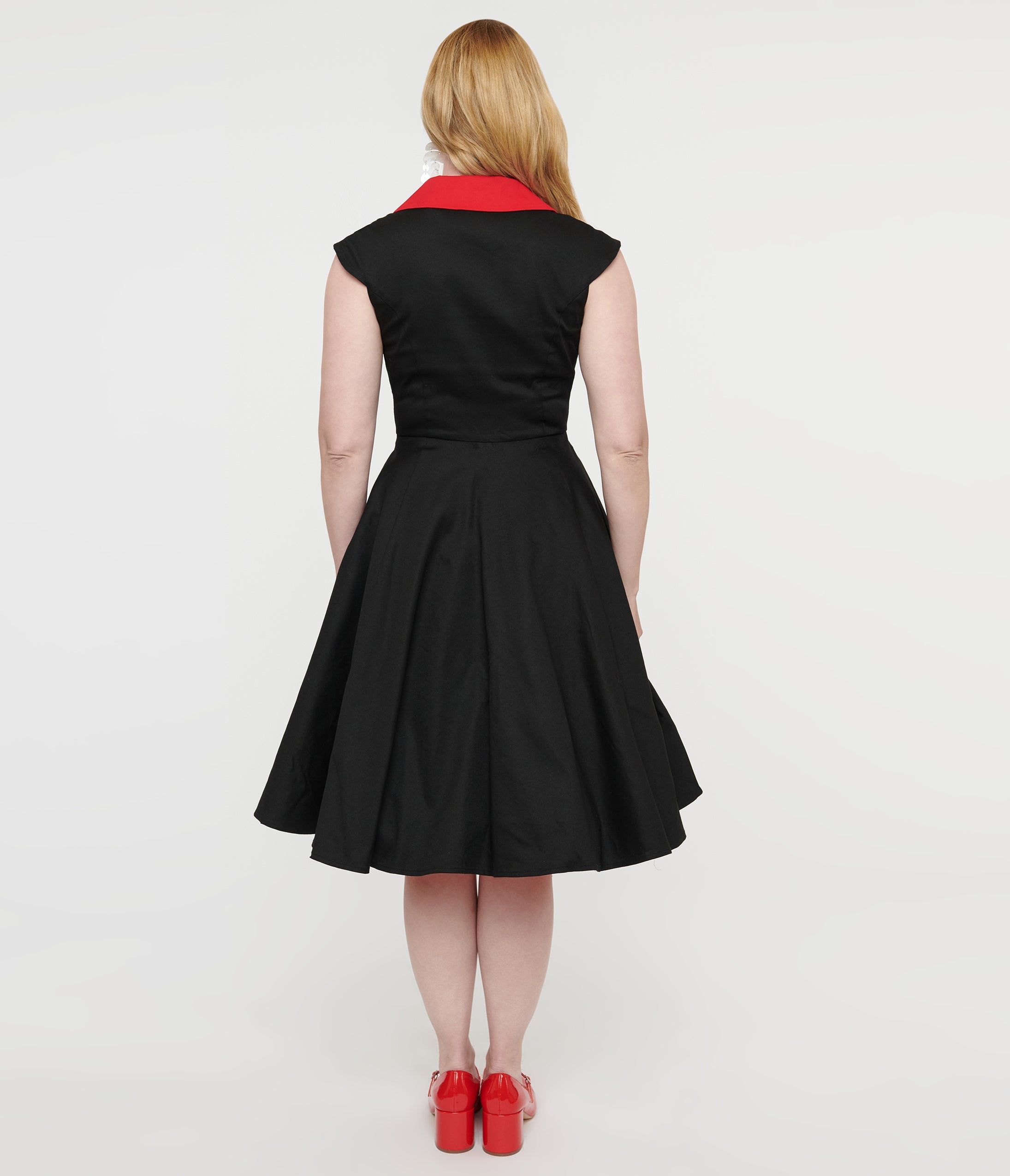 1950s Style Black & Red Cap Sleeve Button Up Diablo Swing Dress