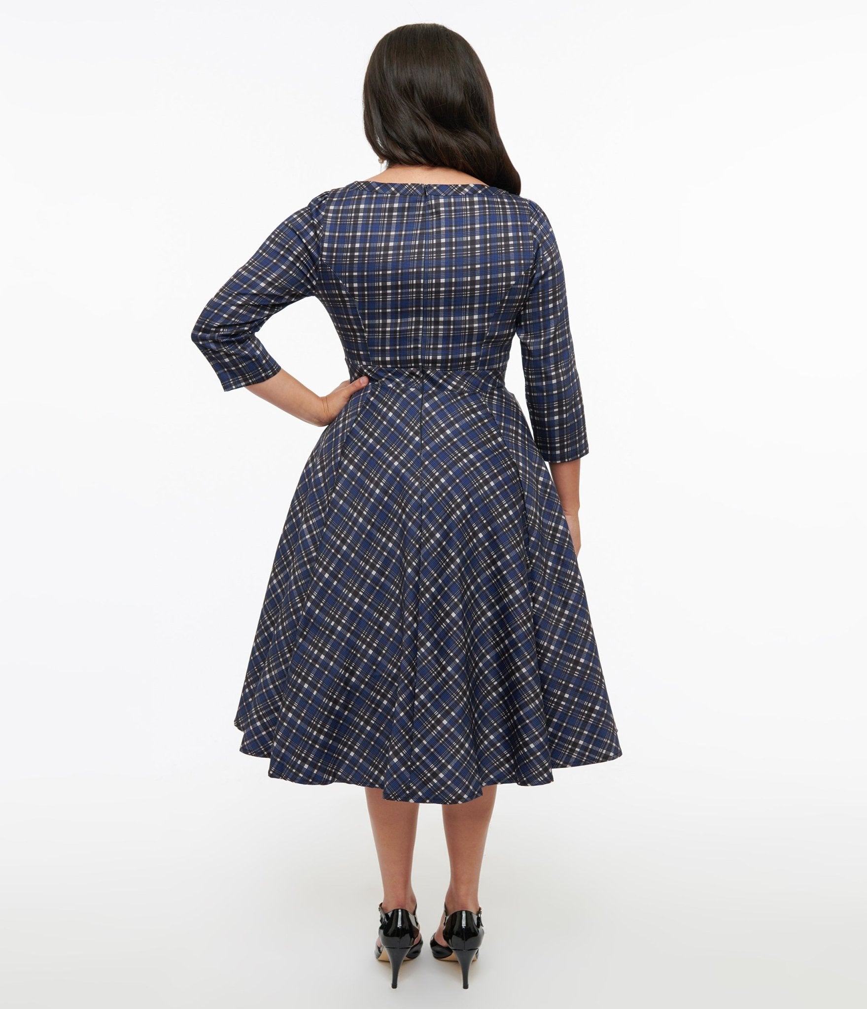 1950s Navy Plaid Anna Swing Dress