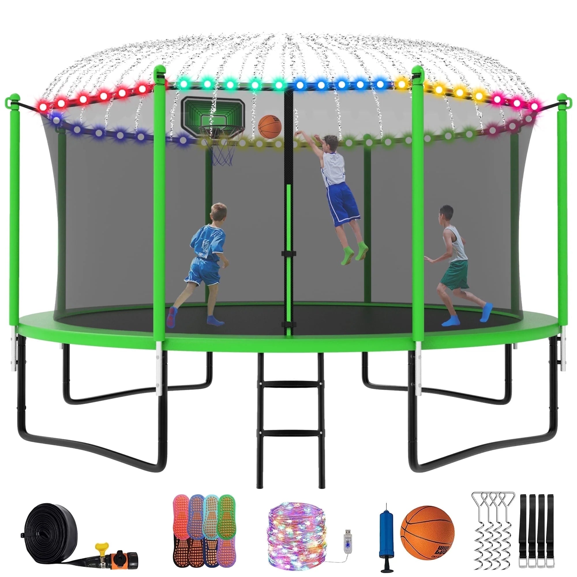 Yorin YORIN-UP0221 Trampoline with Enclosure Net, 12FT + Light Socks Sprinkler