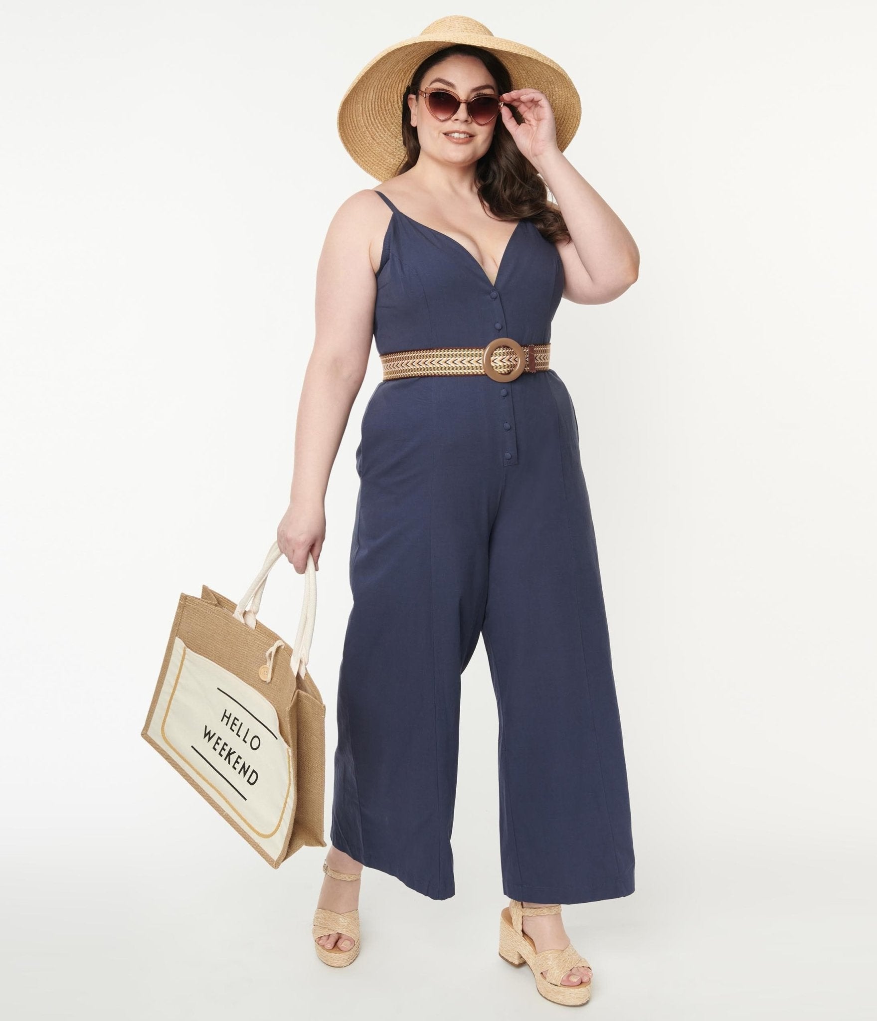 Plus Size Navy Blue V-Neck Jumpsuit