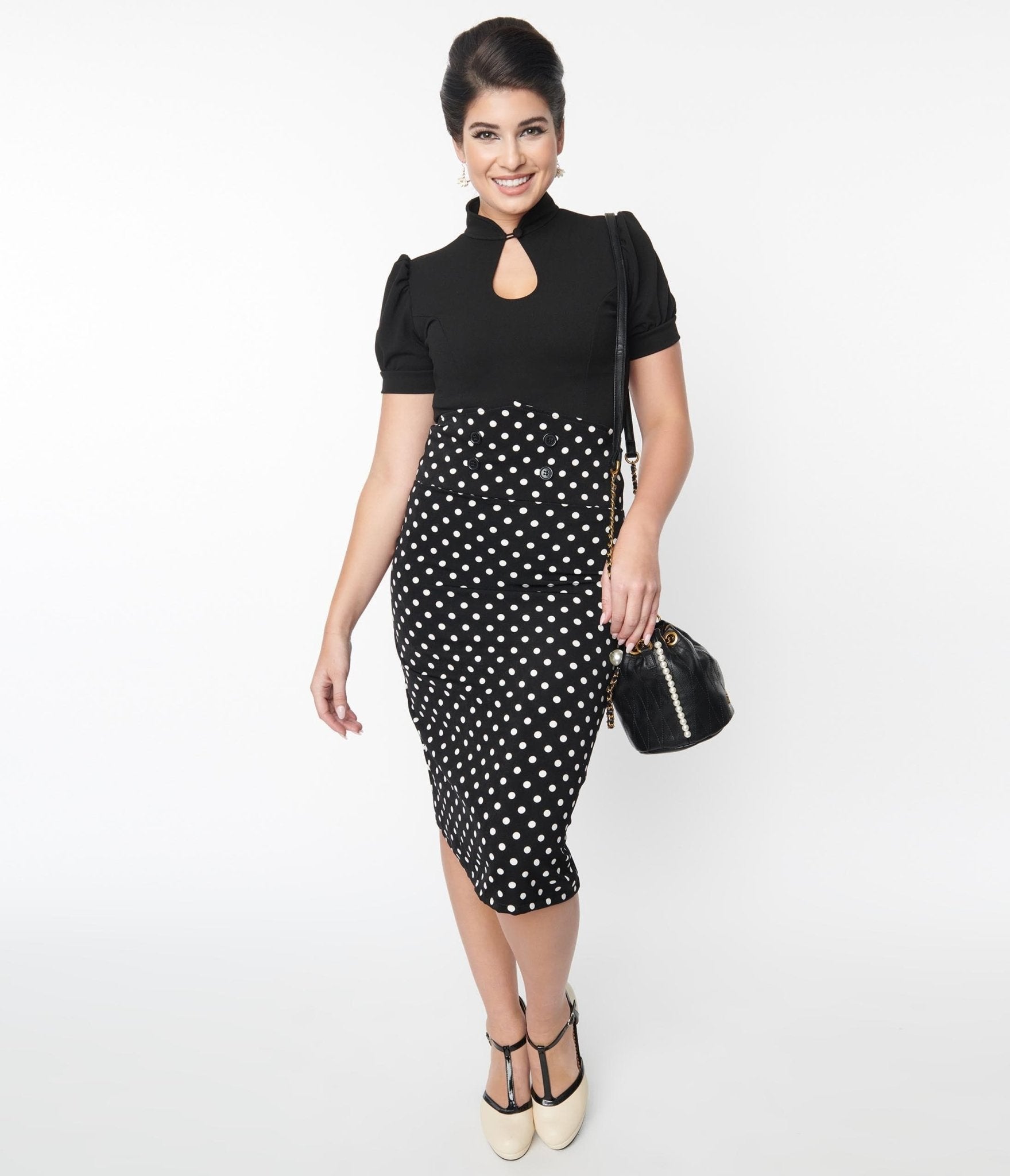 Black & White Polka Dot Wiggle Skirt