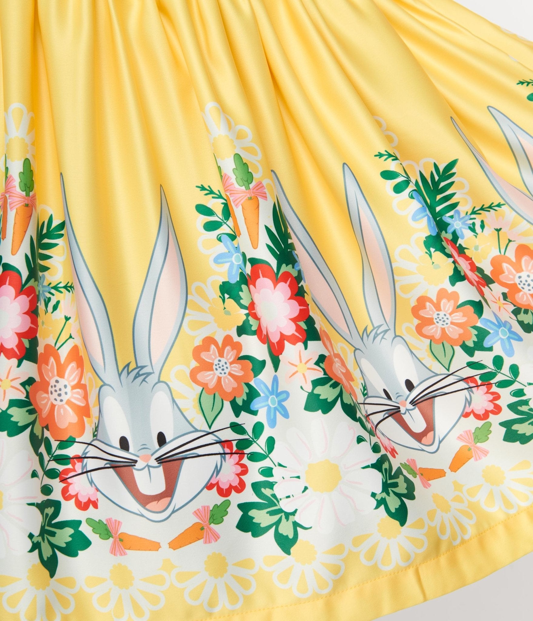 Bugs Bunny x Unique Vintage Plus Size Yellow Bugs Bunny Border Gathered Mini Skirt