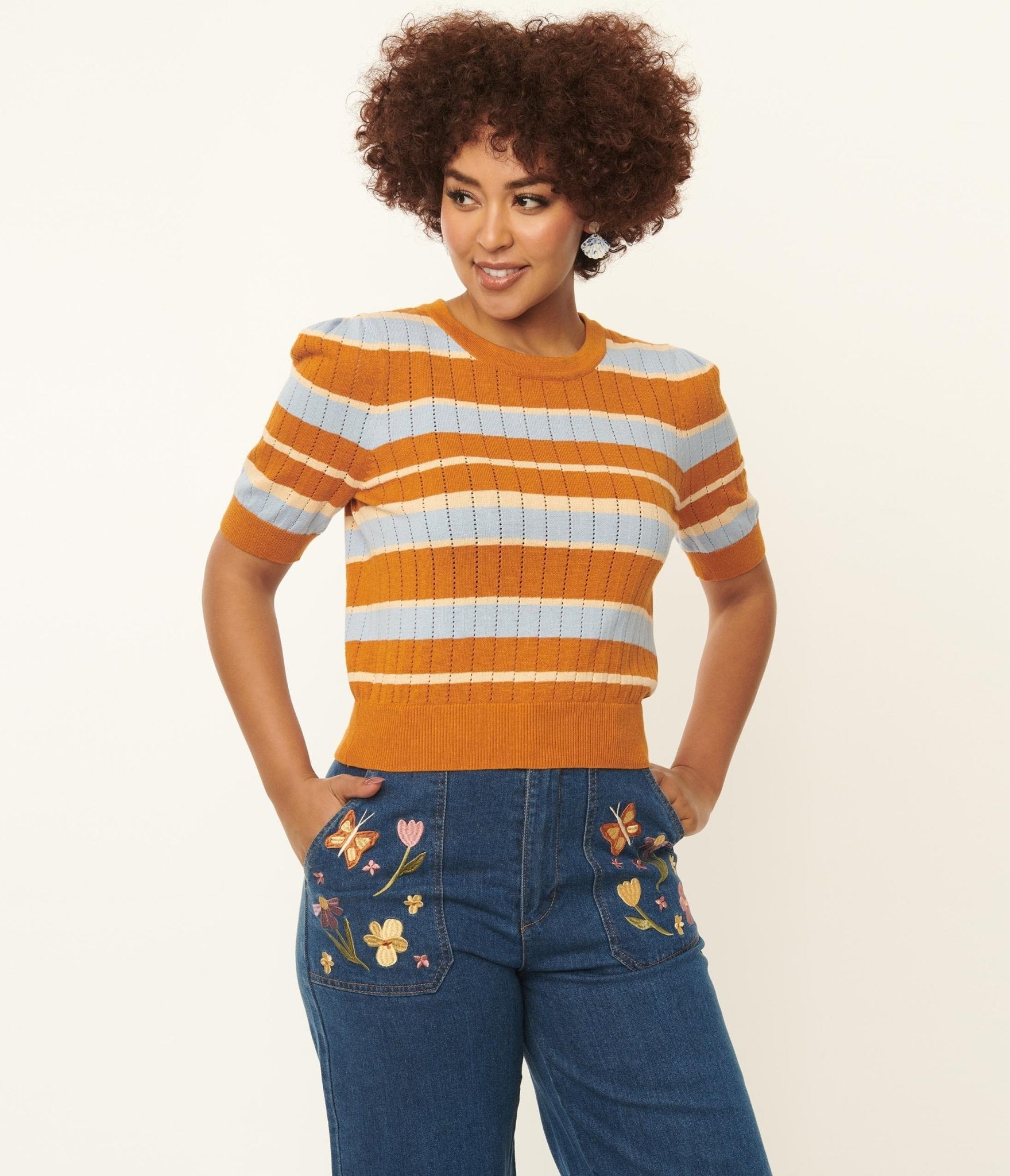 Light Blue & Saffron Stripe Knit Top