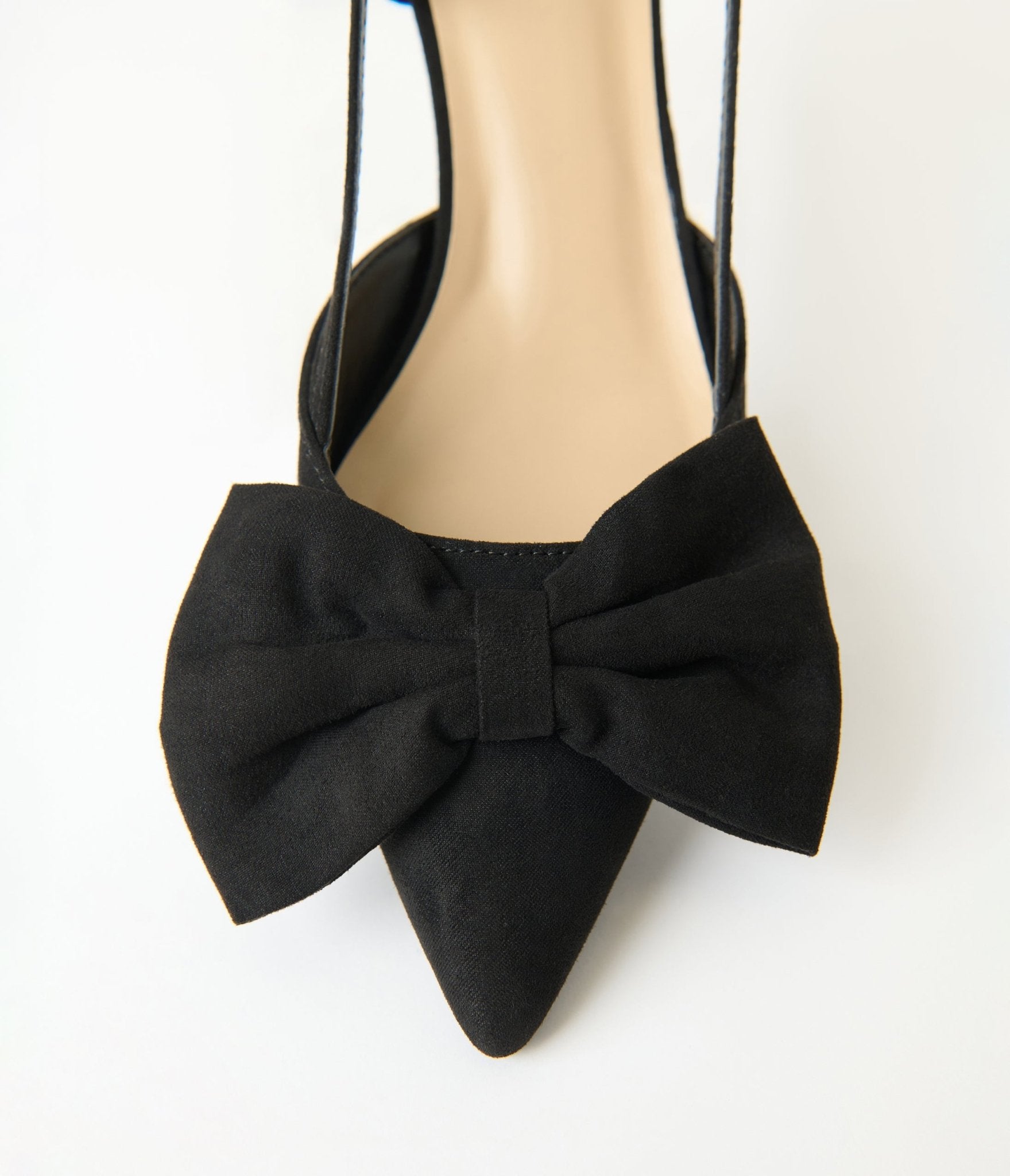 Black Suede Bow Kitten Slingback Heels