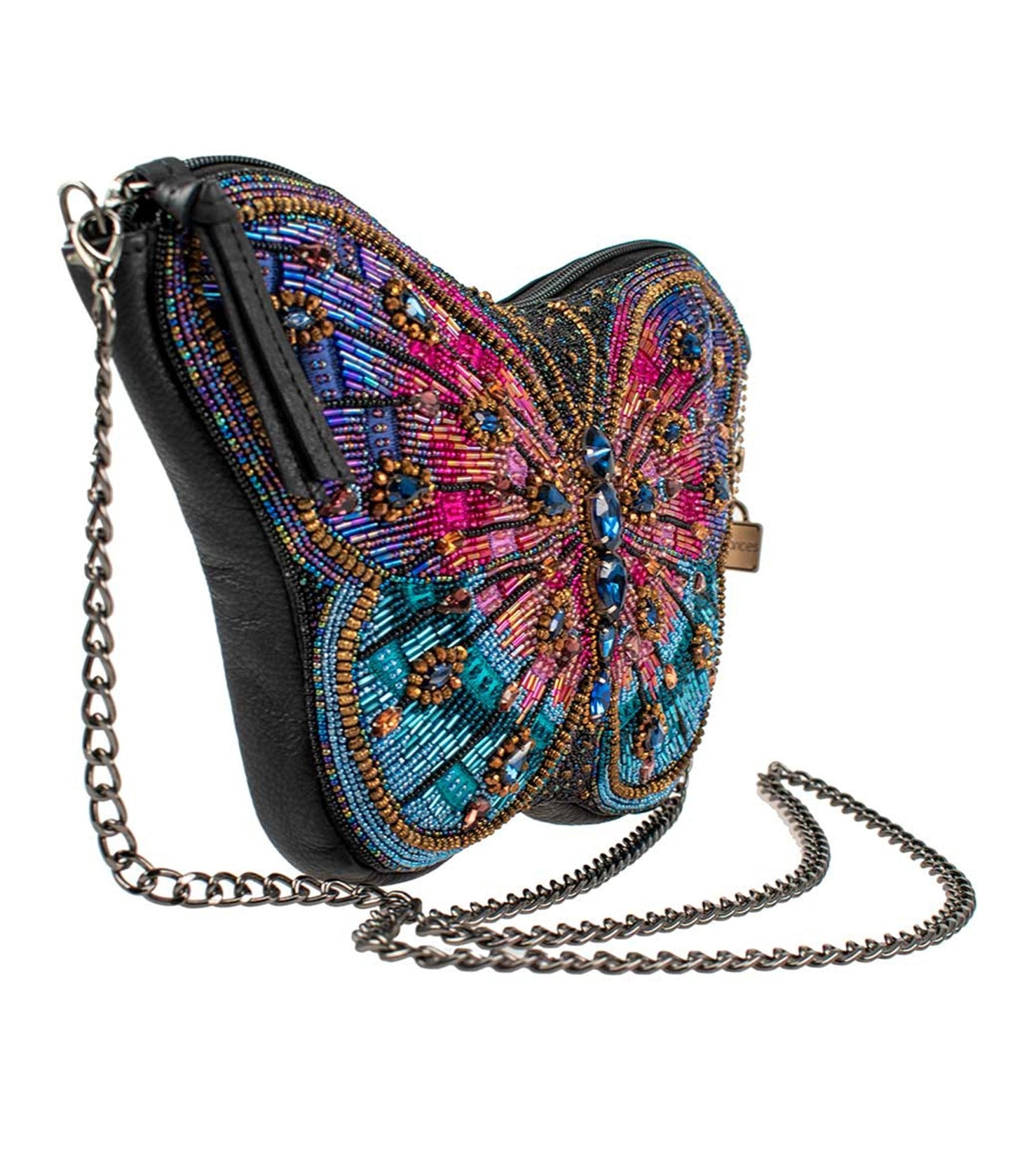 Mary Frances Pink & Purple Beaded Butterfly Crossbody Bag