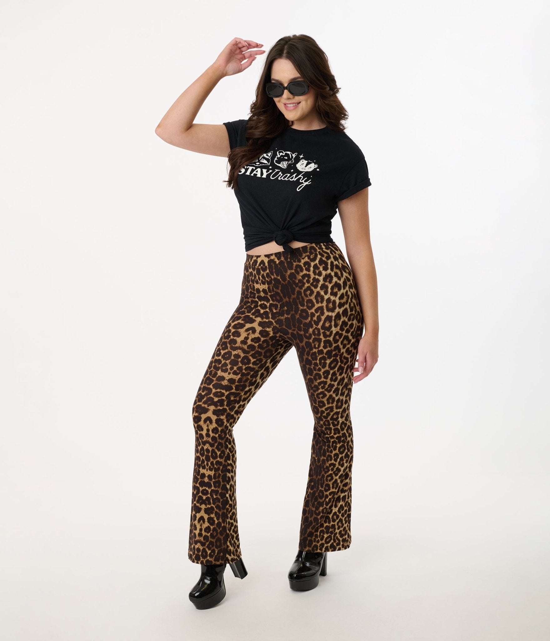 Pretty Attitude Clothing 1970s Leopard Print Bell Bottoms