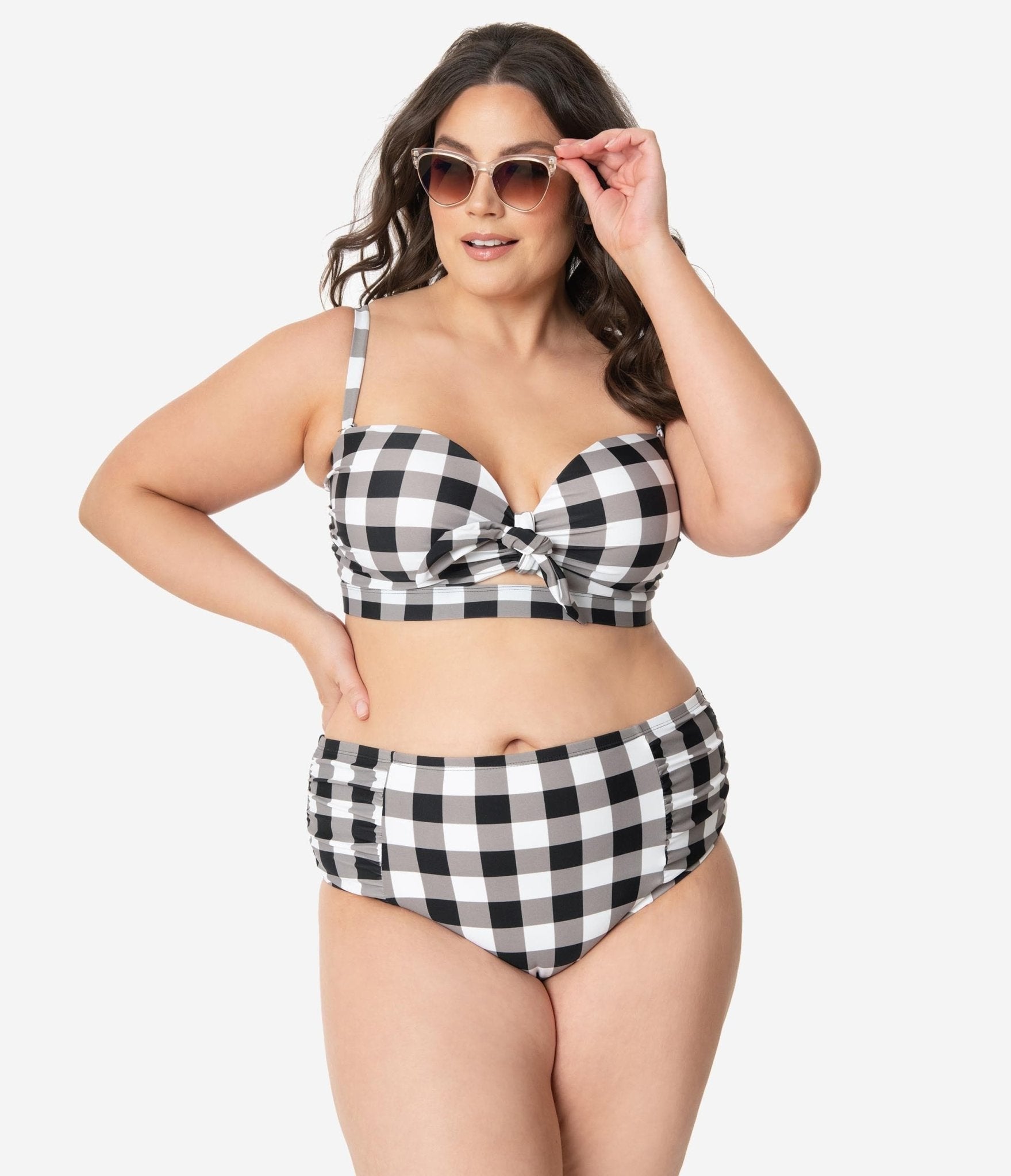 Plus Size Retro Style Black & White Gingham Swim Bottom