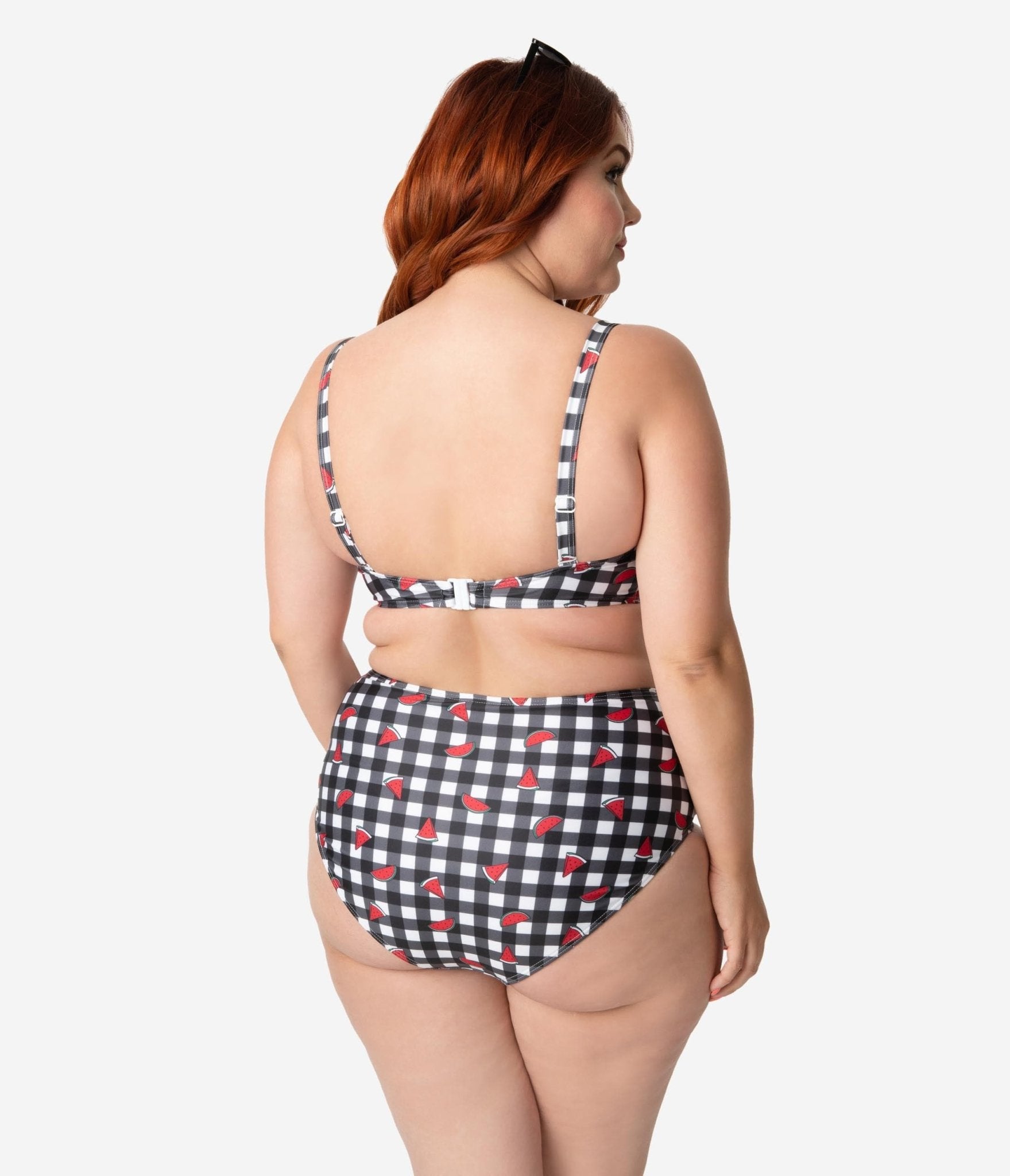 Collectif x Playful Promises Black & White Gingham Watermelon Print Swim Bottoms