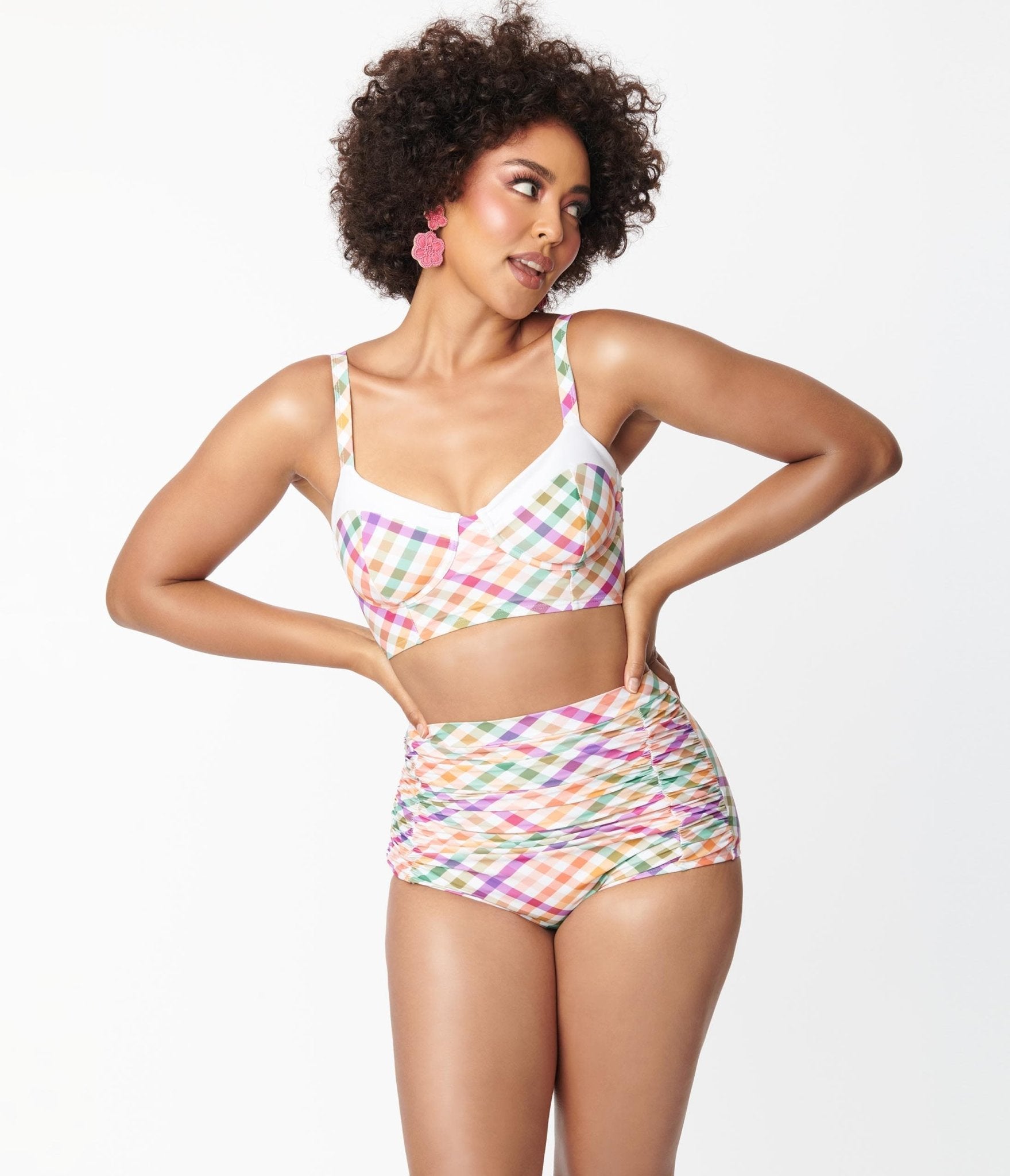 Unique Vintage Pastel Madras Gingham Monroe Swim Bottom