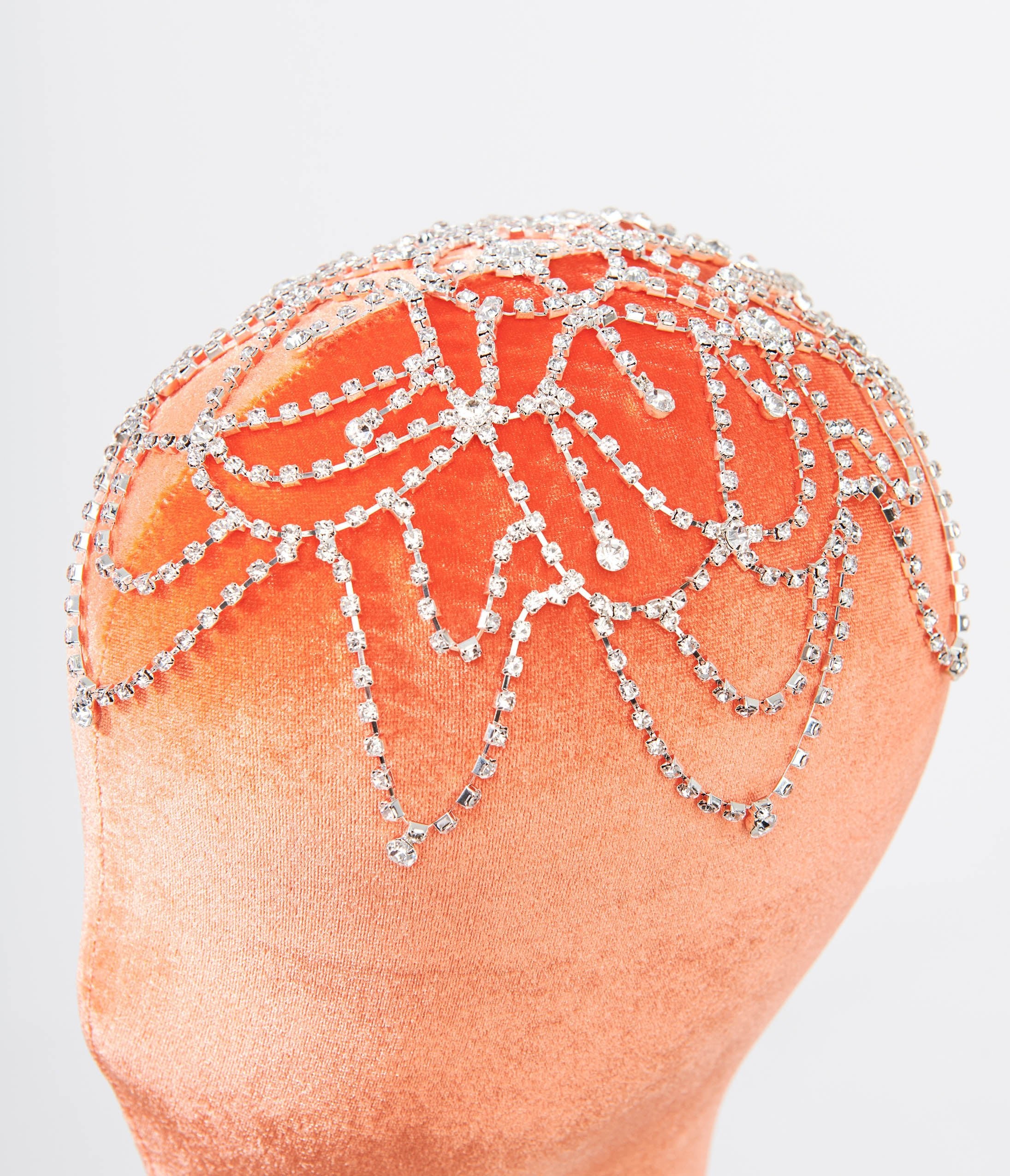 Unique Vintage 1920s Rhinestone Flapper Curtain Headpiece