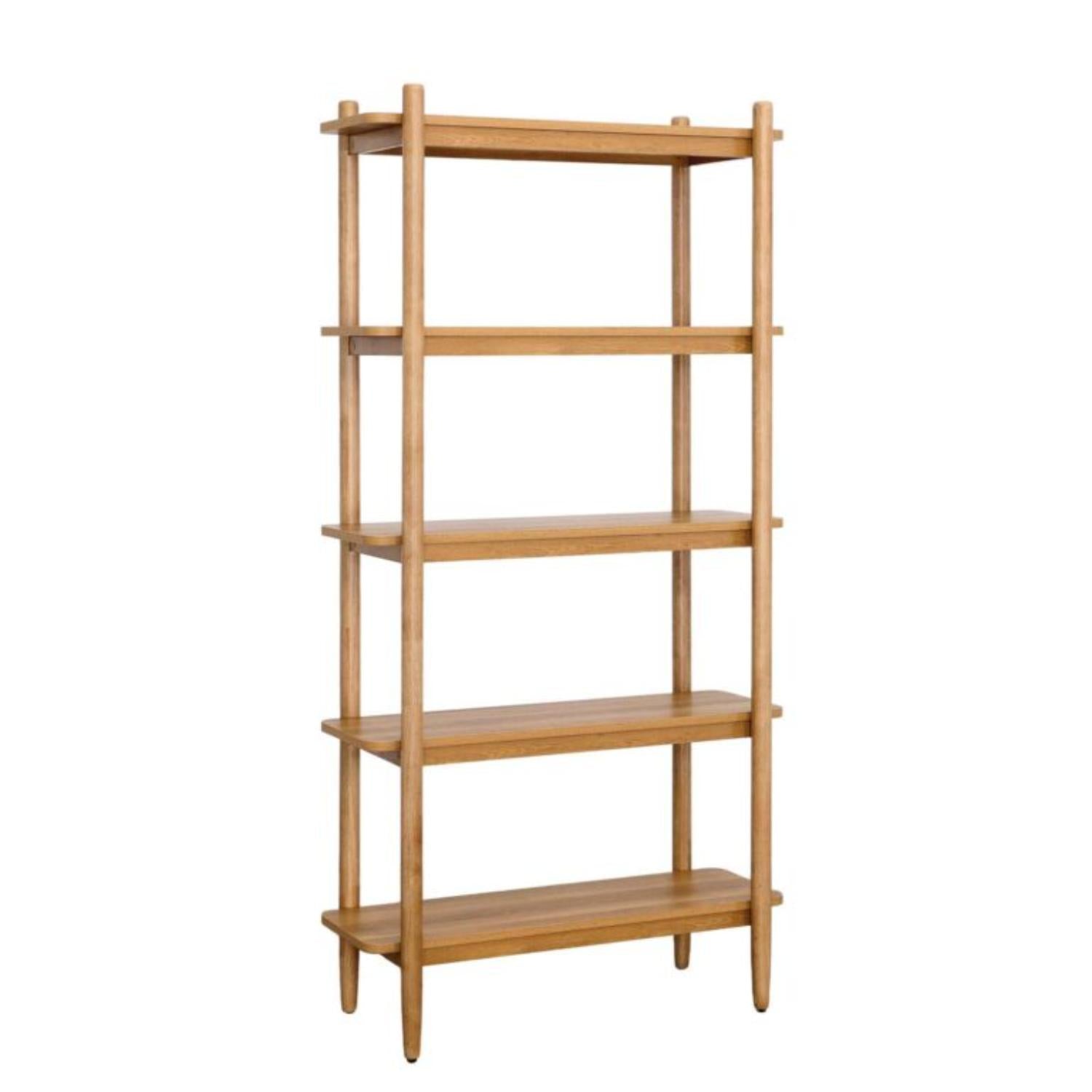 Better Homes and Gardens 434754 Springwood 5 Shelf Bookcase with Solid Wood Frame, Light Honey Finish