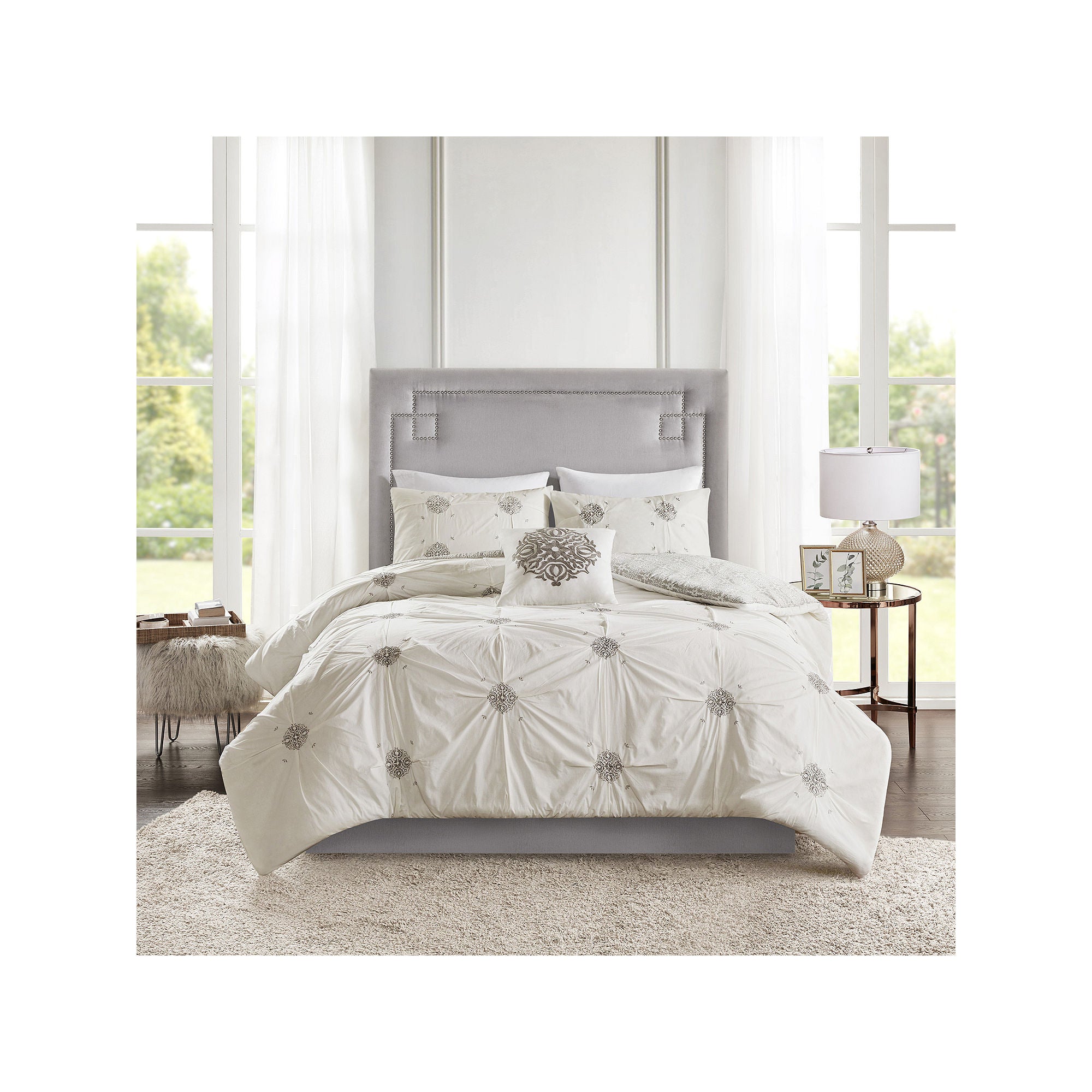 Madison Park Edna 4-Pc. Duvet Set 4-Pc. Medallion Reversible Duvet Cover Set - IVORY ONE SIZE