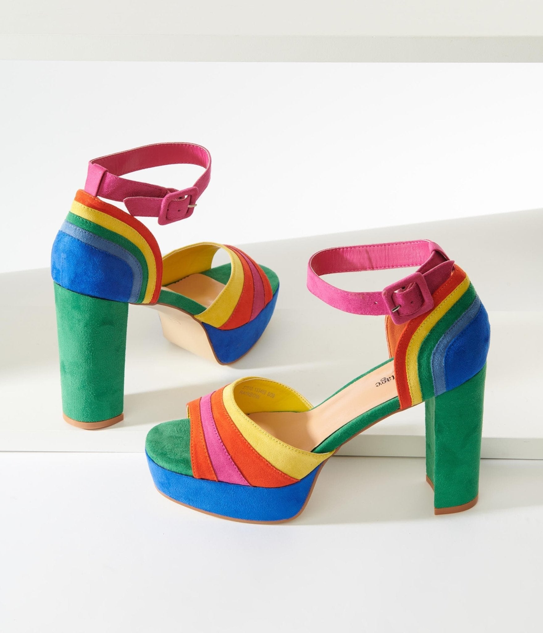 Unique Vintage Rainbow Suede Peep Toe Pumps