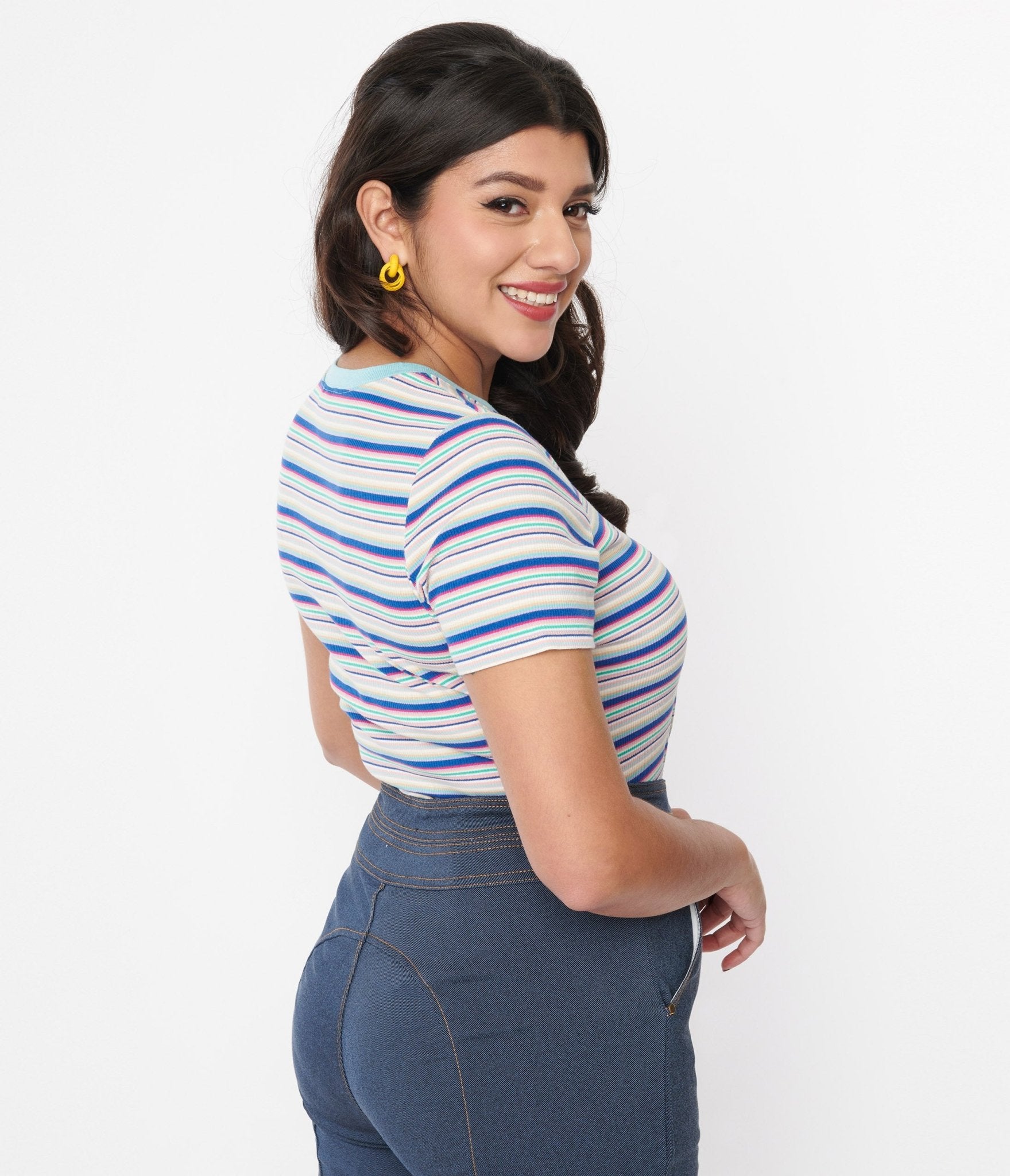 Unique Vintage Blue Stripe Back To Basics Top