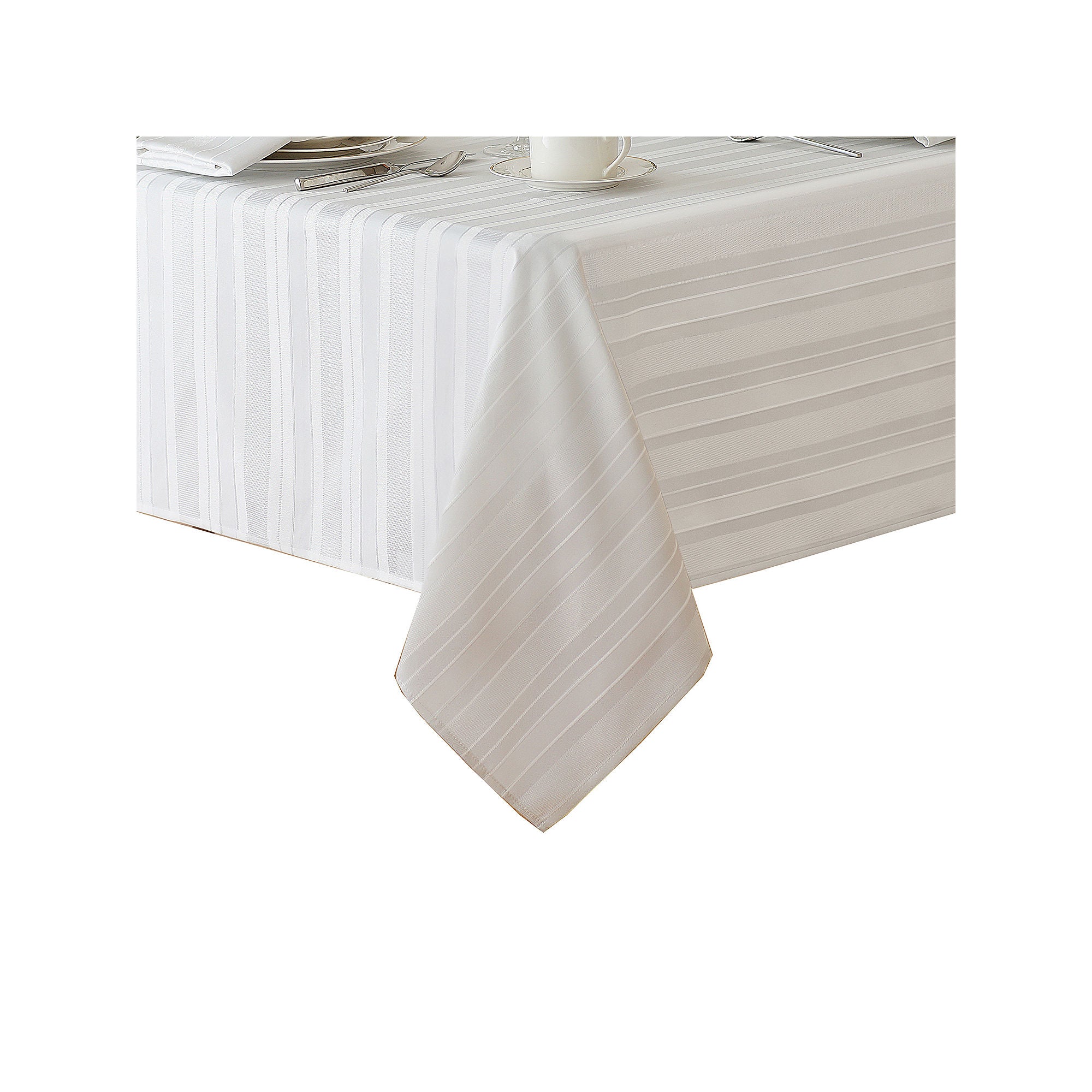 Elrene Home Fashions Denley Stripe Jacquard Tablecloth - WHITE ONE SIZE