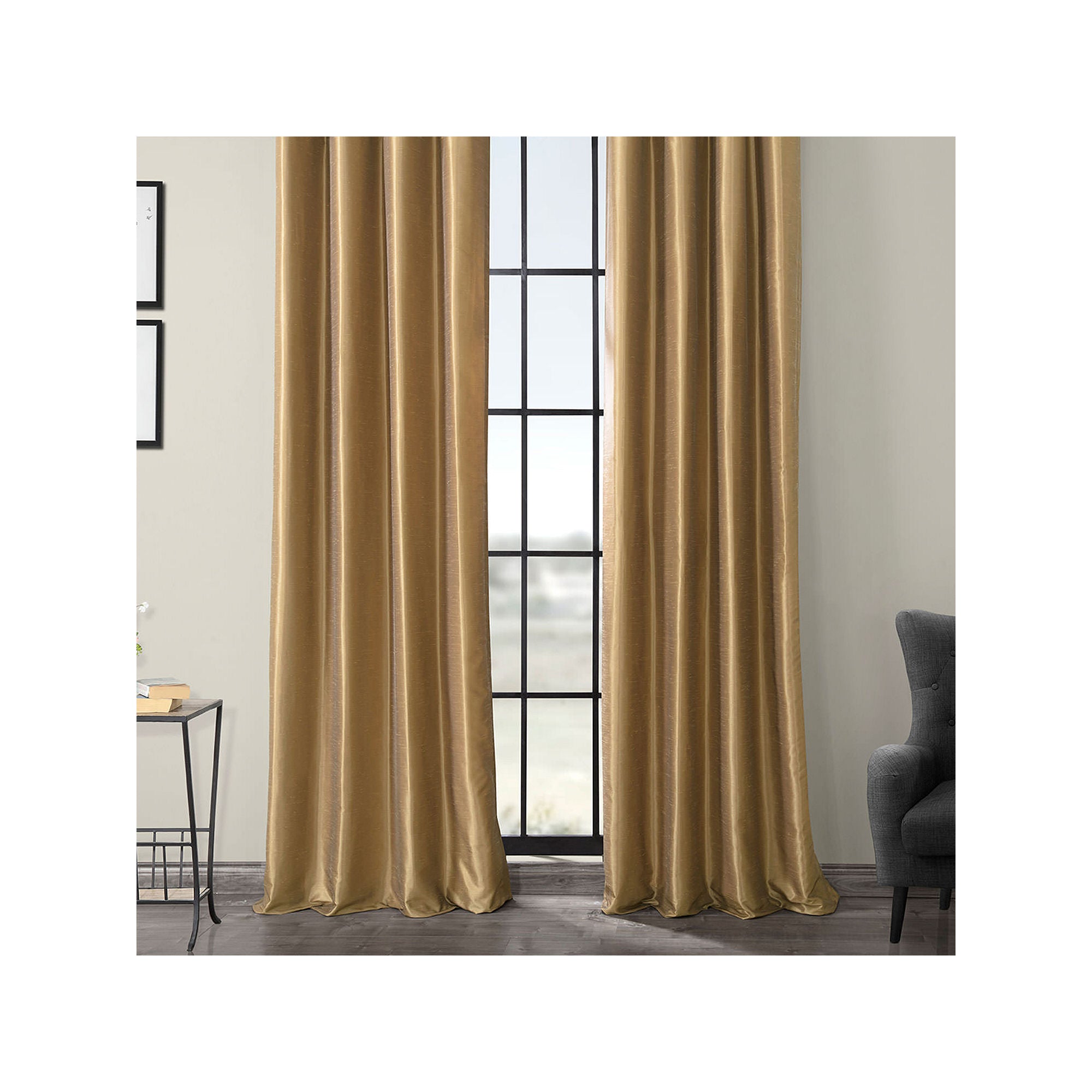 Exclusive Fabrics & Furnishing Vintage Textured Faux Dupioni Energy Saving Blackout Grommet Top Single Curtain Panel Yellow