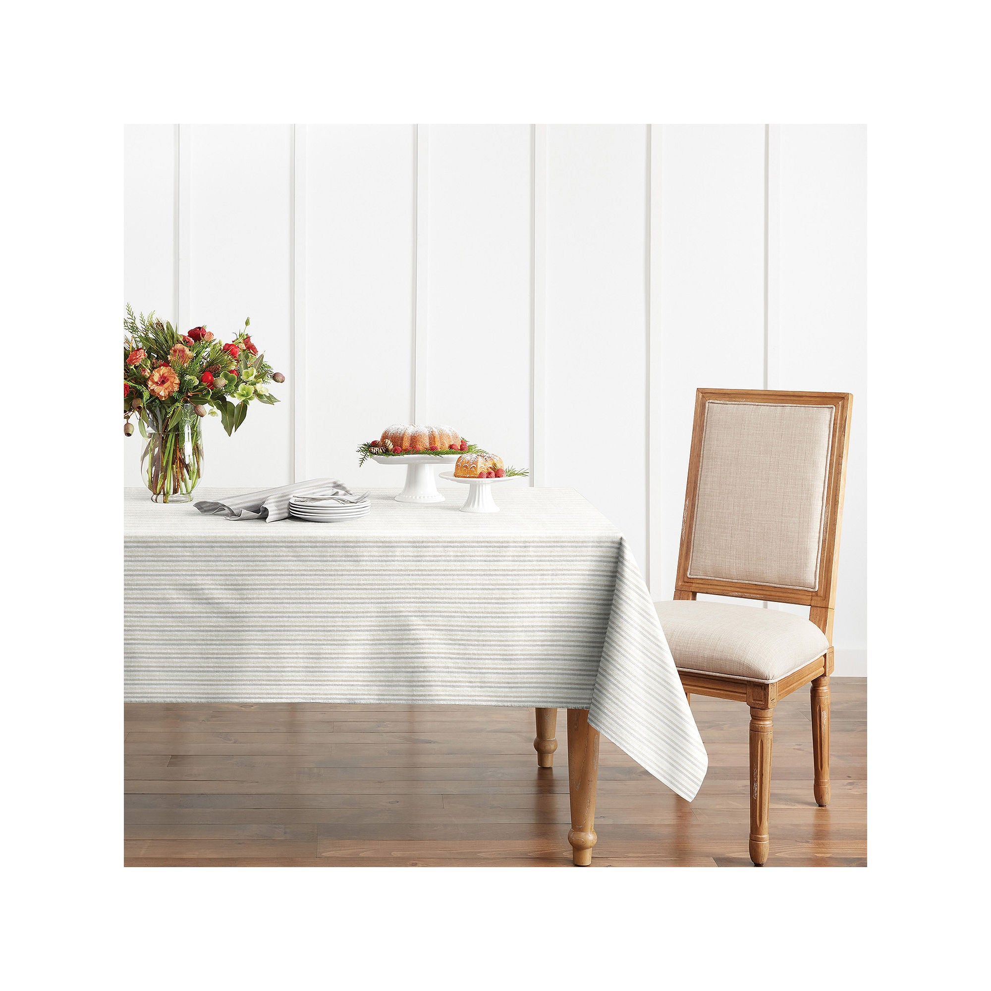 Martha Stewart Daisy Stripe Tablecloth - BEIGE BROWN ONE SIZE