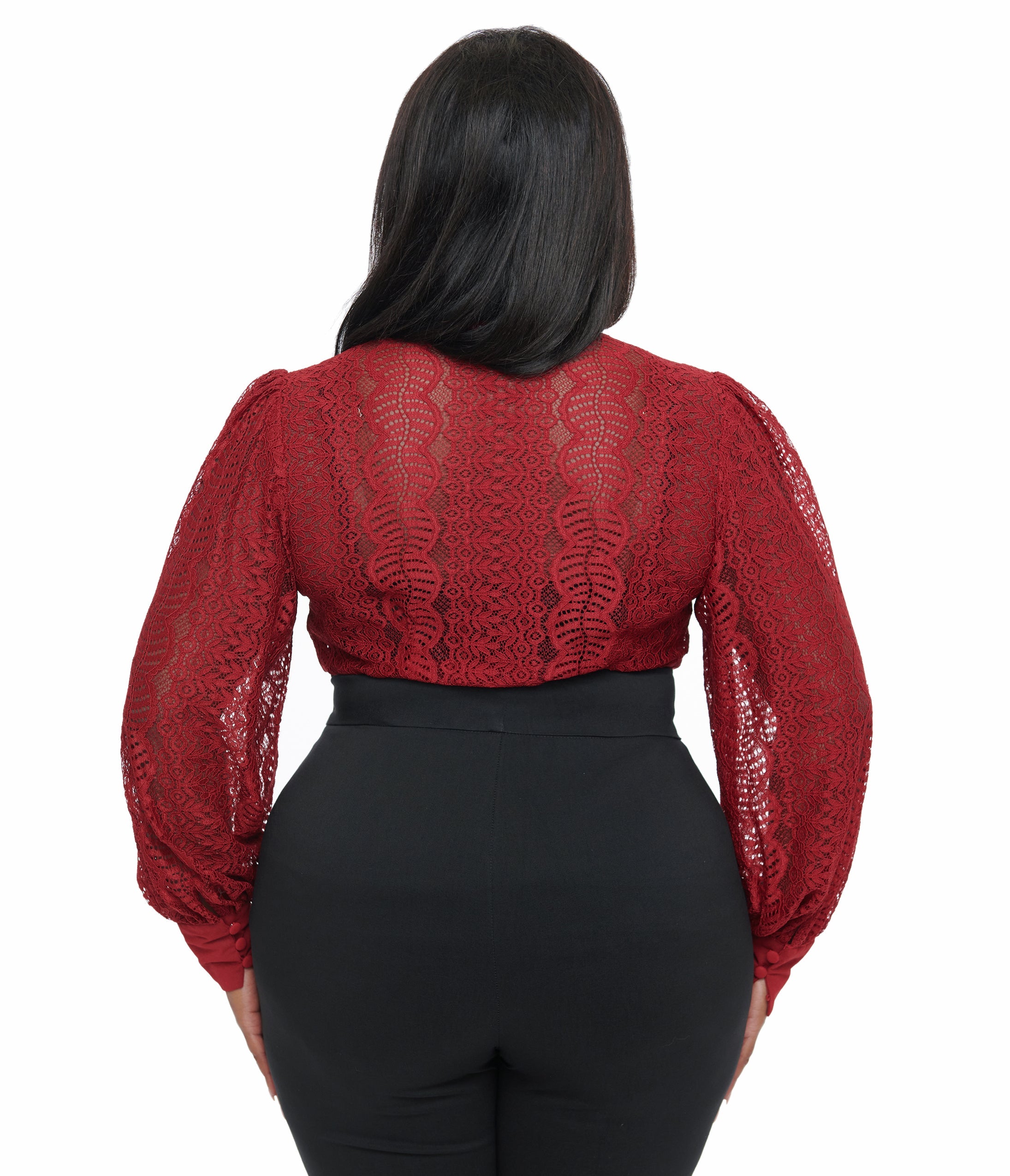 Unique Vintage Plus Size 1940s Burgundy Lace Gwen Blouse