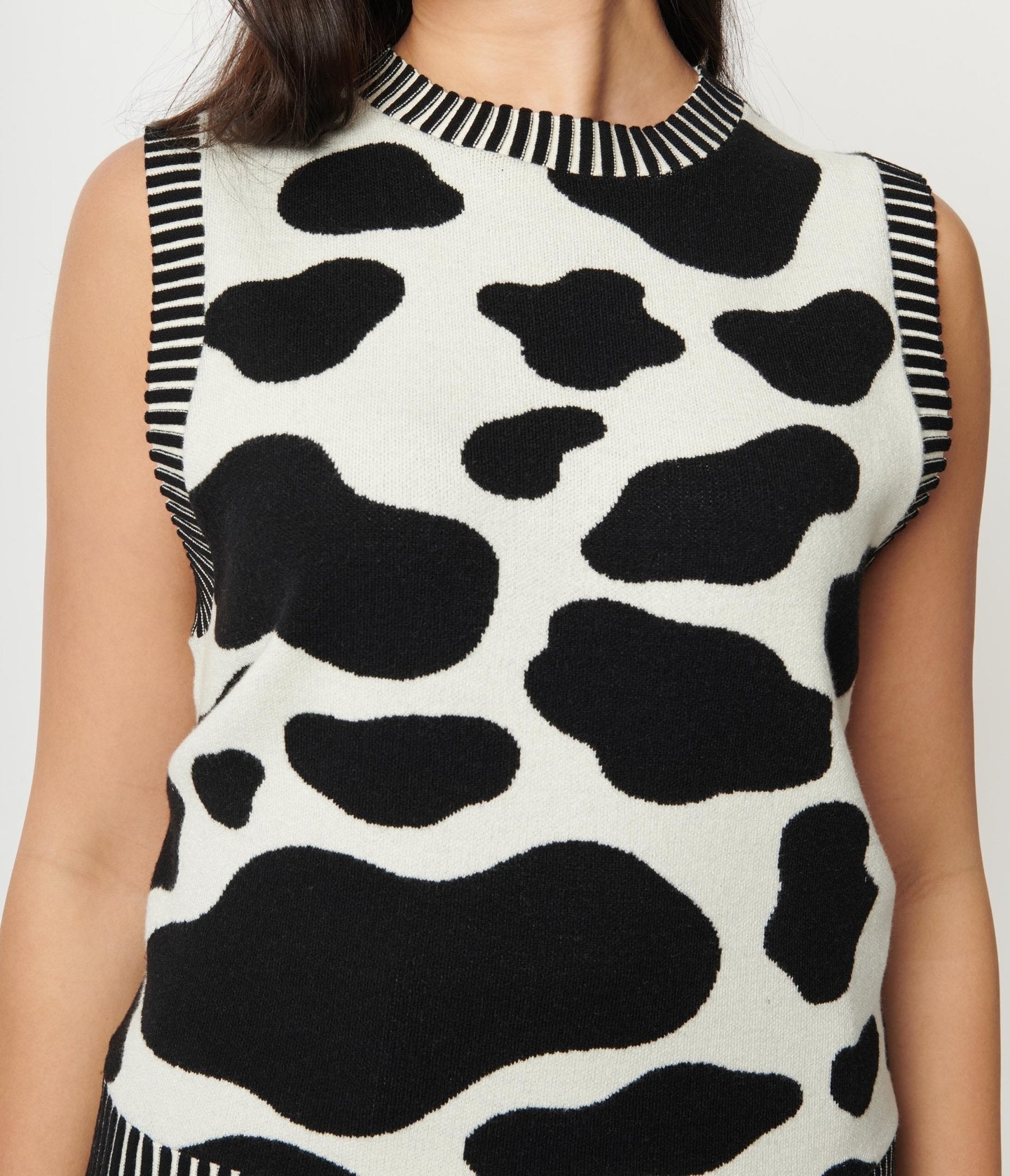 Black & White Cow Print Sweater Vest