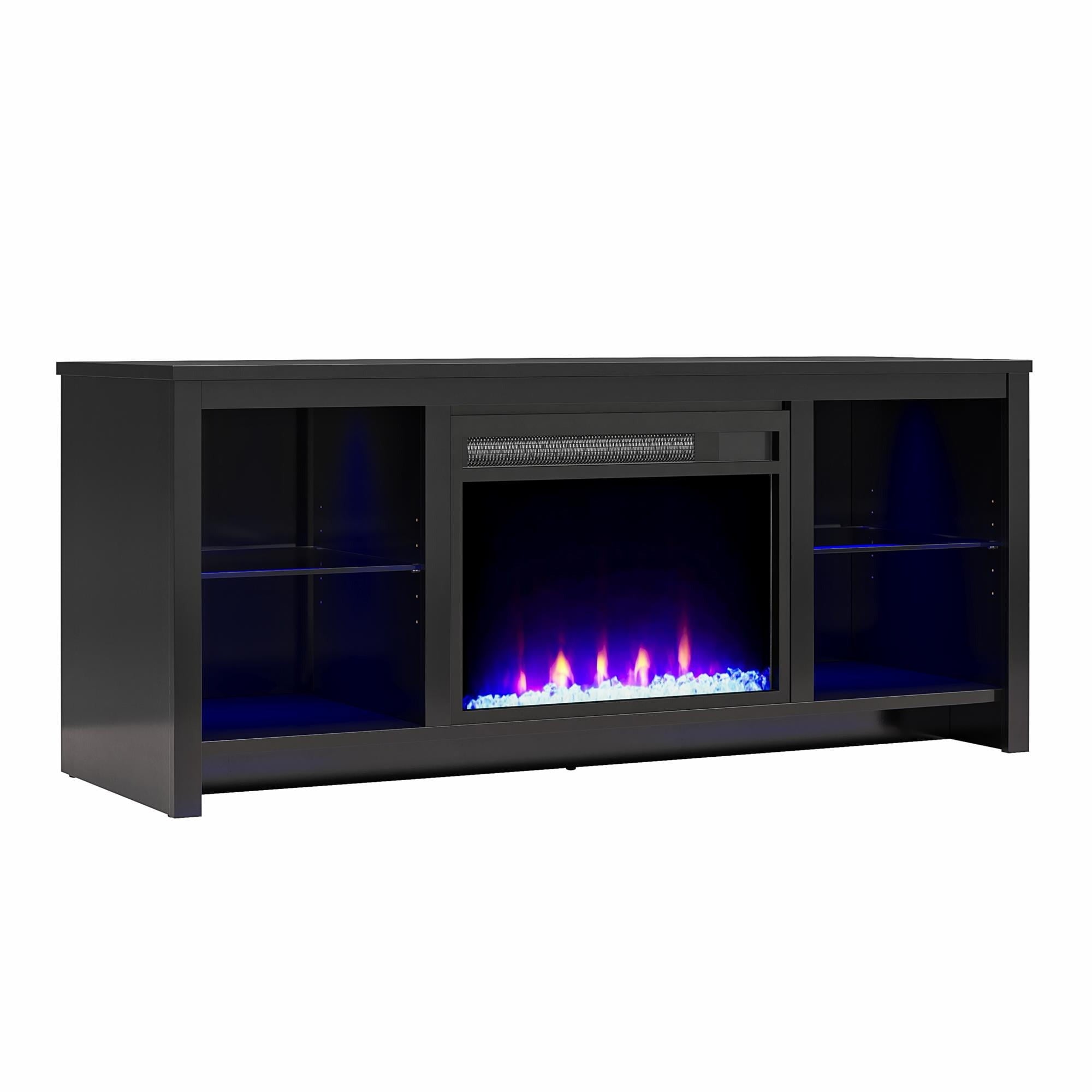 Ameriwood Home 2164096WCOM LED Fireplace 55 TV Stand with Crystal Insert, High Gloss Black