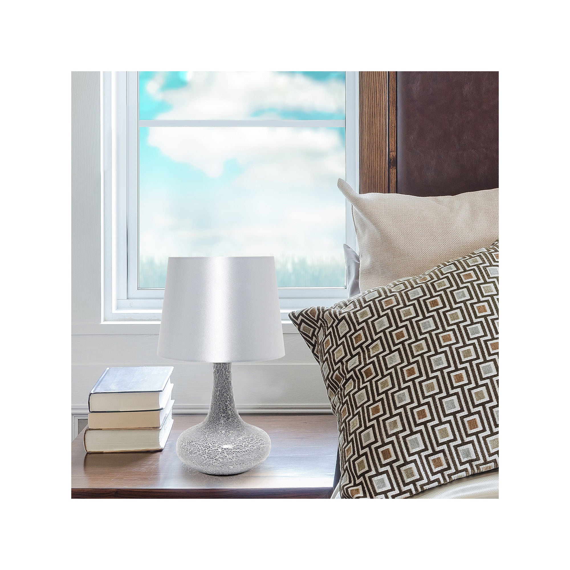 Asstd National Brand Simple Designs Mosaic Tiled Glass Genie Table Lamp With Fabric Shade - GRAY ONE SIZE