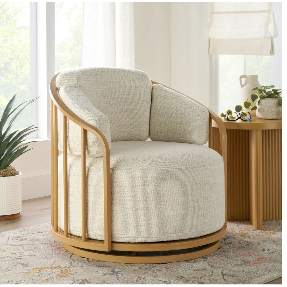 Better Homes & Gardens BH64063027710BO Lillian Swivel Birdcage Chair, Cream Boucle