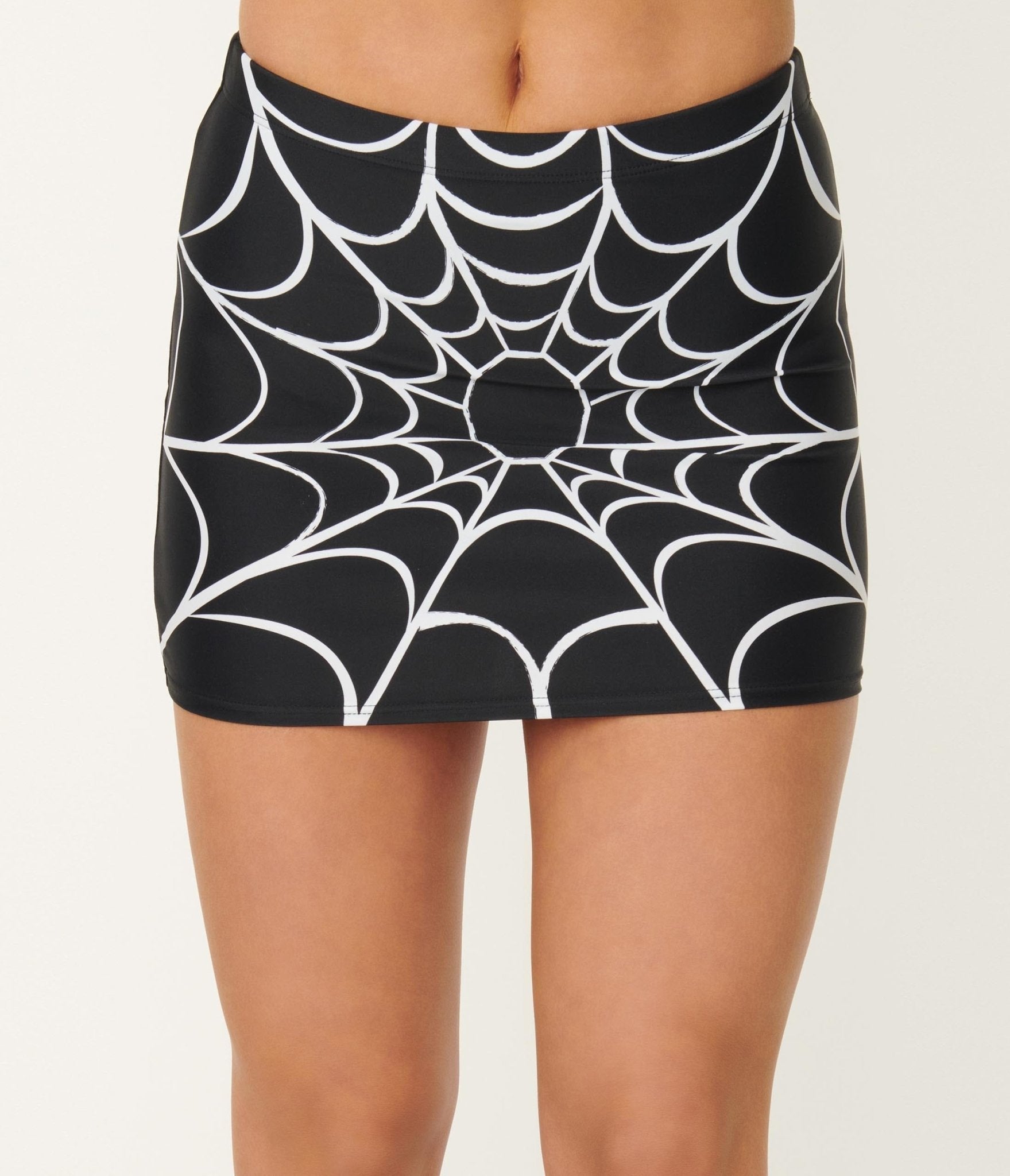 Unique Vintage Spiderweb Print Midnight Swim Skirt