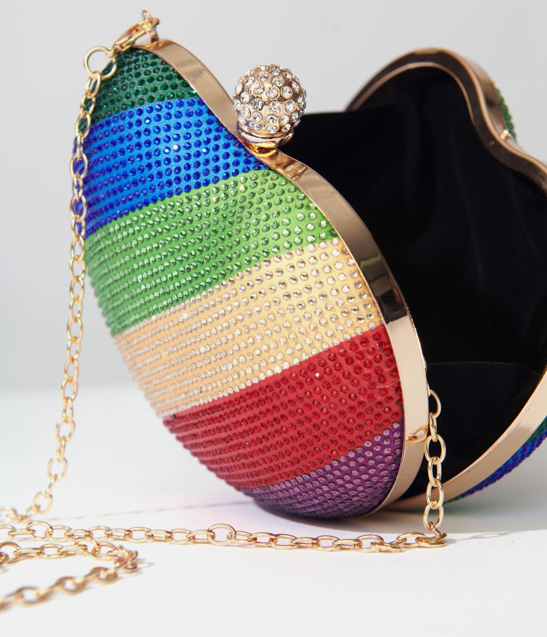 Rainbow Rhinestone Heart Clutch Bag