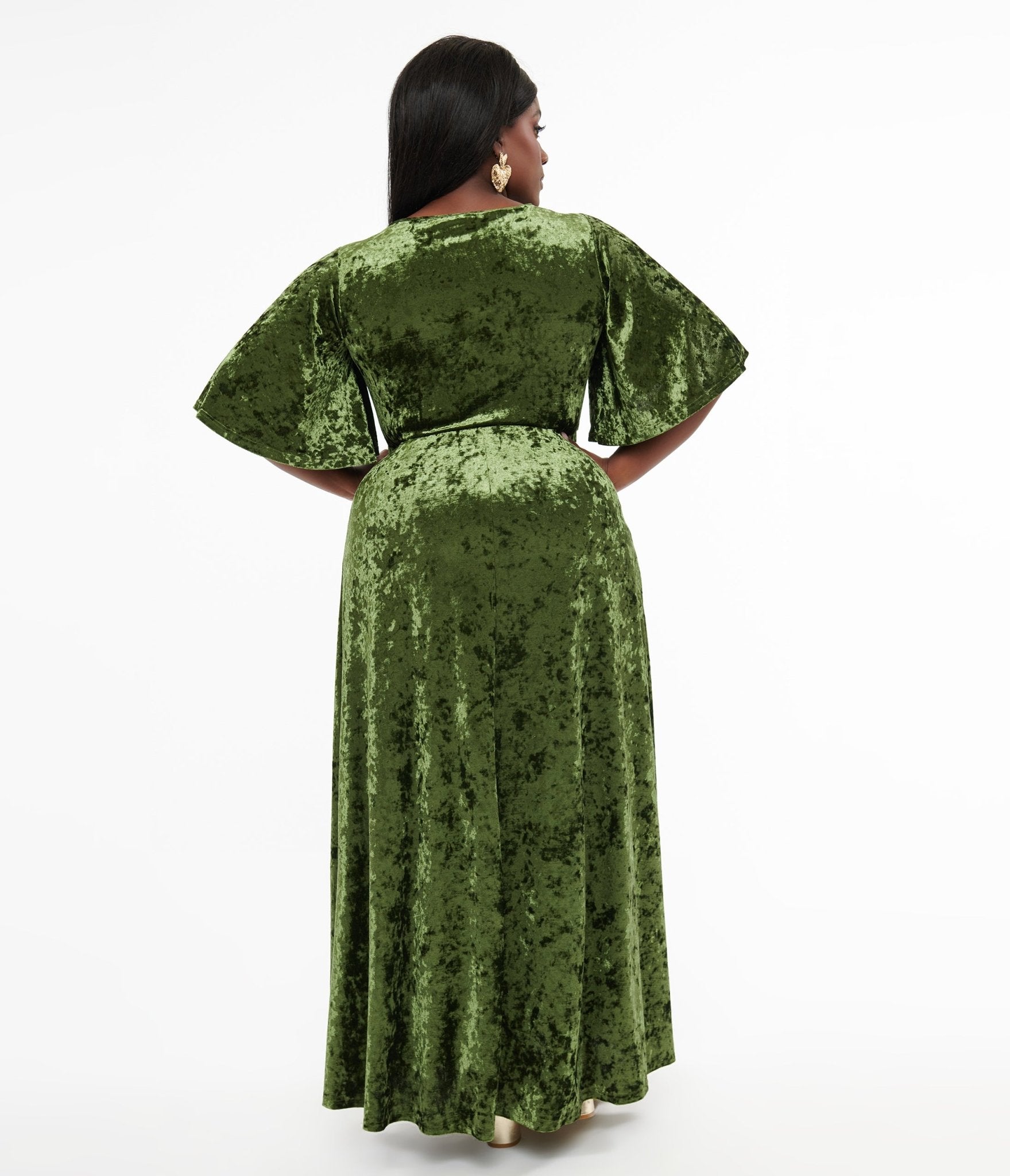 Smak Parlour Plus Size 1970s Mossy Green Velvet Cutout Maxi Dress